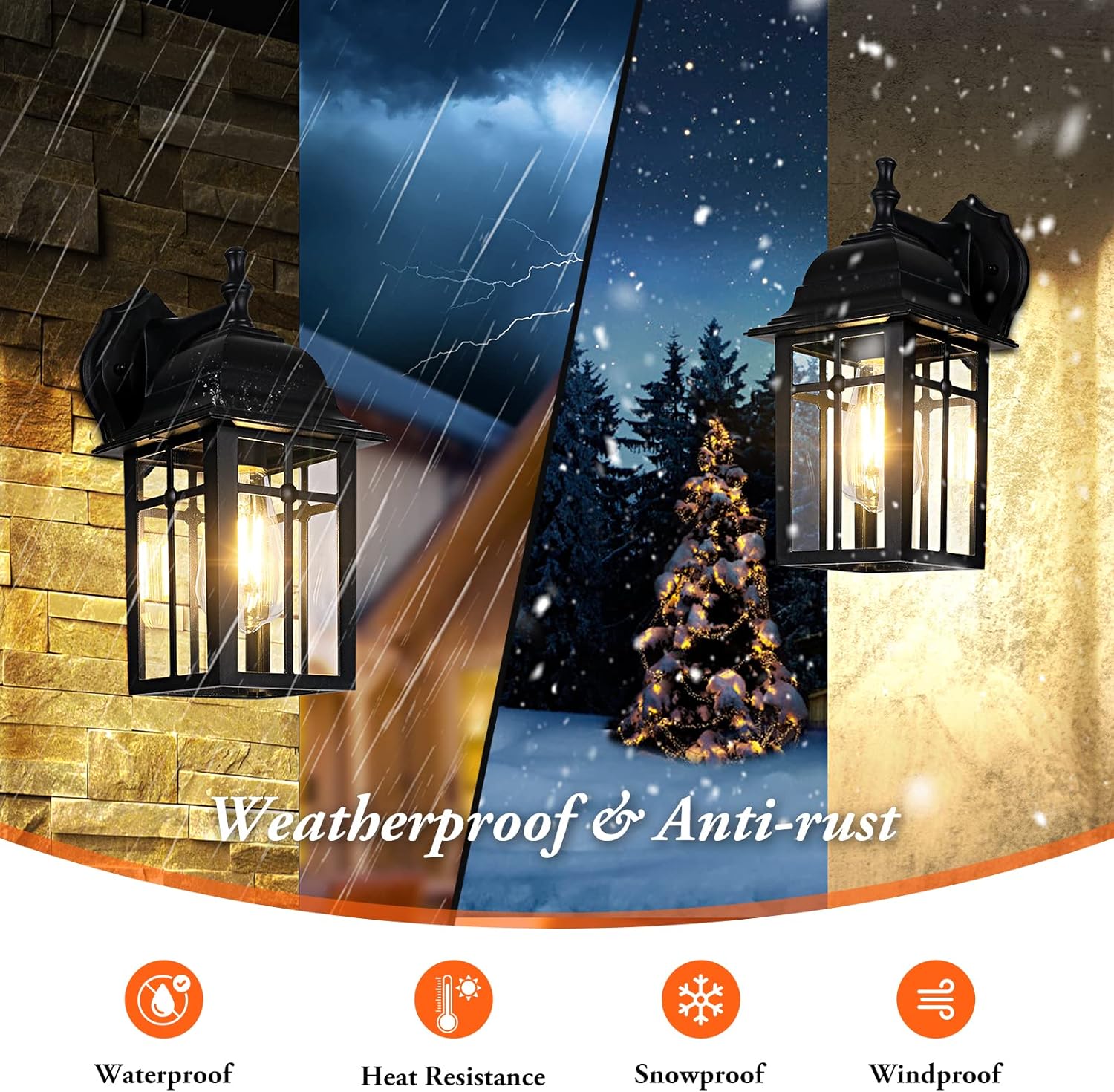 2-Pack Outdoor Wall Lanterns, Exterior Wall Sconce Light Fixture, Waterproof Anti-Rust Aluminum Porch Lights, Clear Glass Black Wall Mount Lighting, E26 Socket Wall Lamps for House(Bulb not Included)