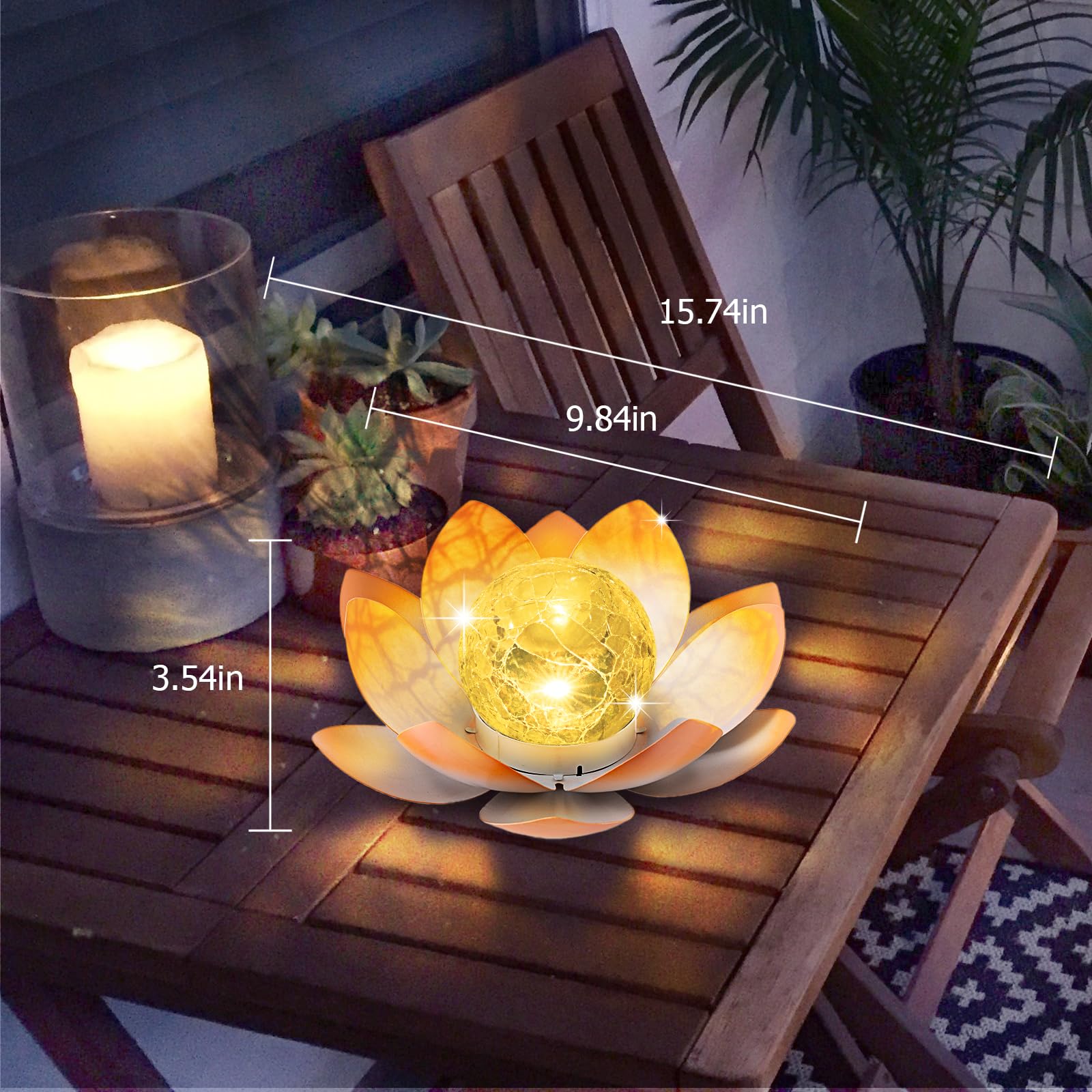 Solar Light Outdoor Waterproof Garden Light Metal Glass Decorative LED Lotus Flower Table Lamp