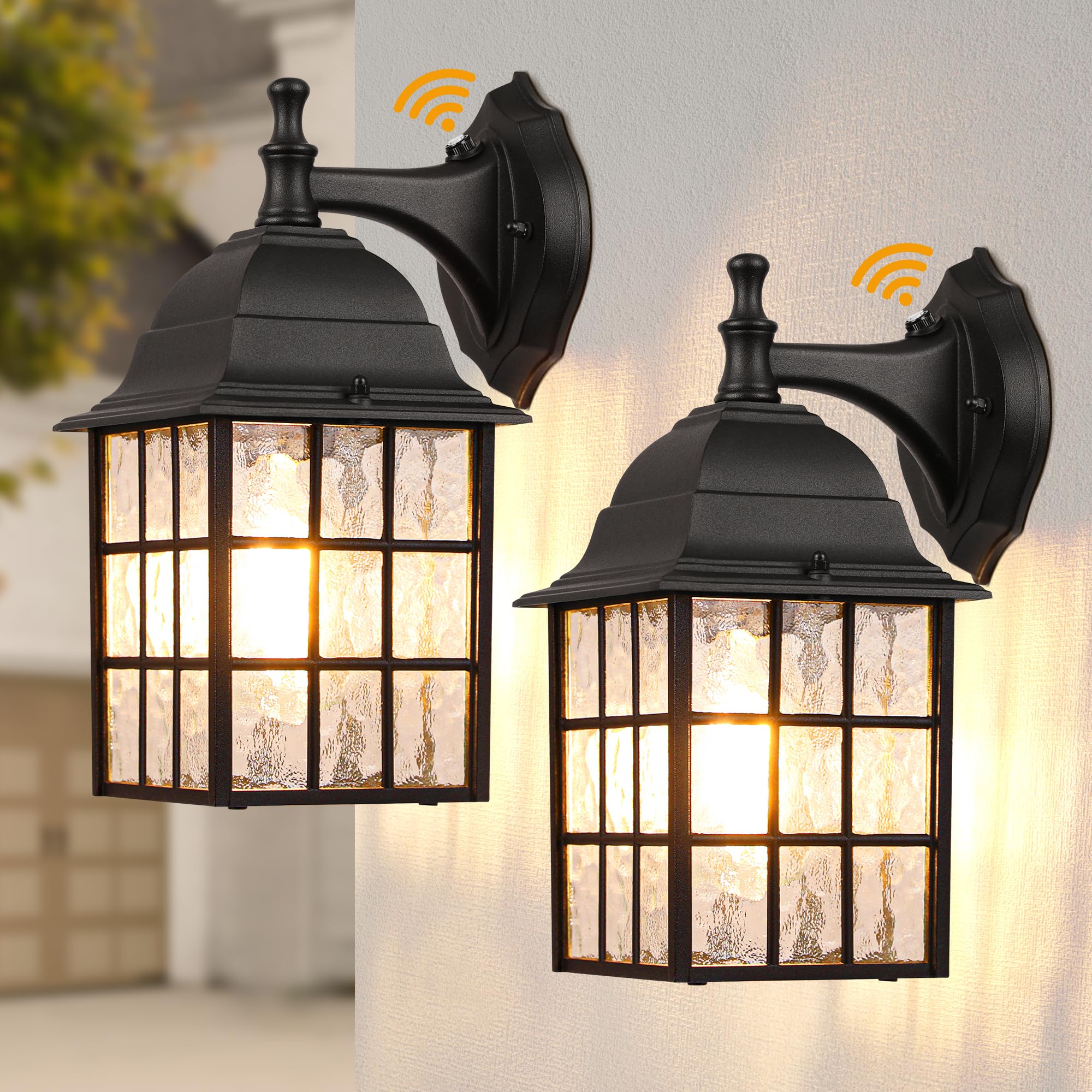 2-Pack Dusk to Dawn Outdoor Wall Lights, Sensor Exterior Light Fixtures Wall Mount, Porch Lights, Black Wall Lantern Wall Lamp, Waterproof Wall Sconce, Outside Lighting for Garage, Front Door