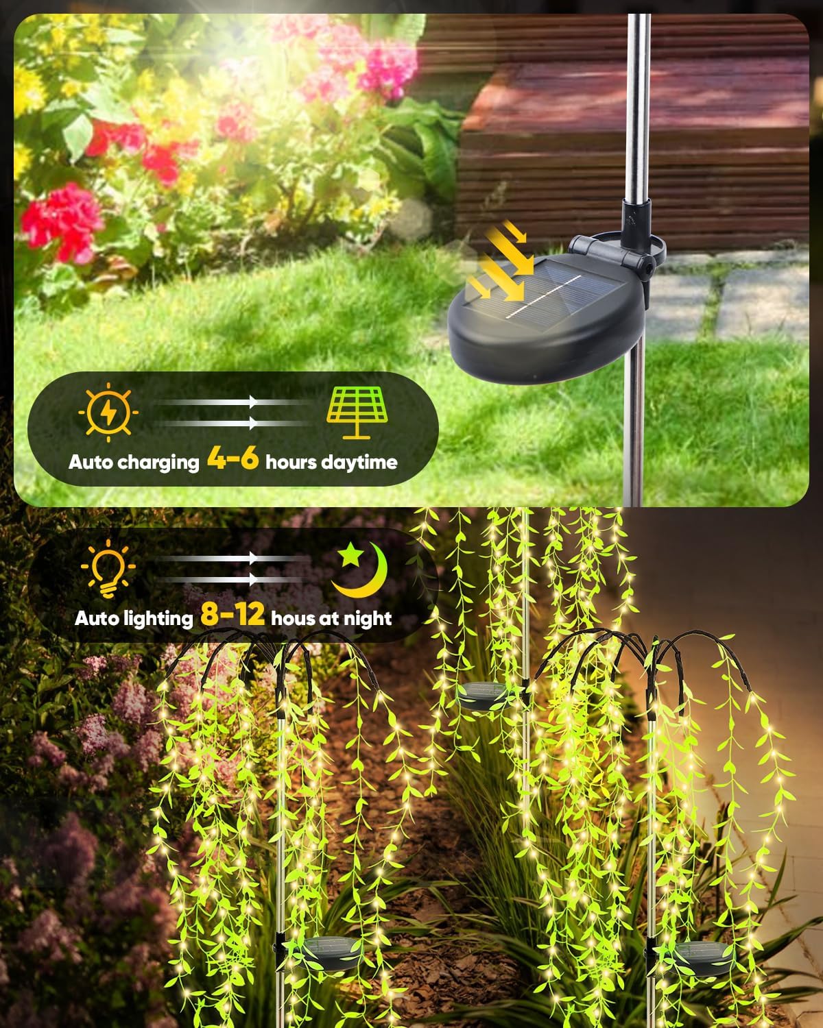 4 Pack Solar Garden Lights, Swaying Tree Solar Lights Outdoor Waterproof with 2 Modes 240 LED, Garden Lights Solar Powered Solar Lights for Yard Patio Pathway Garden Decoration