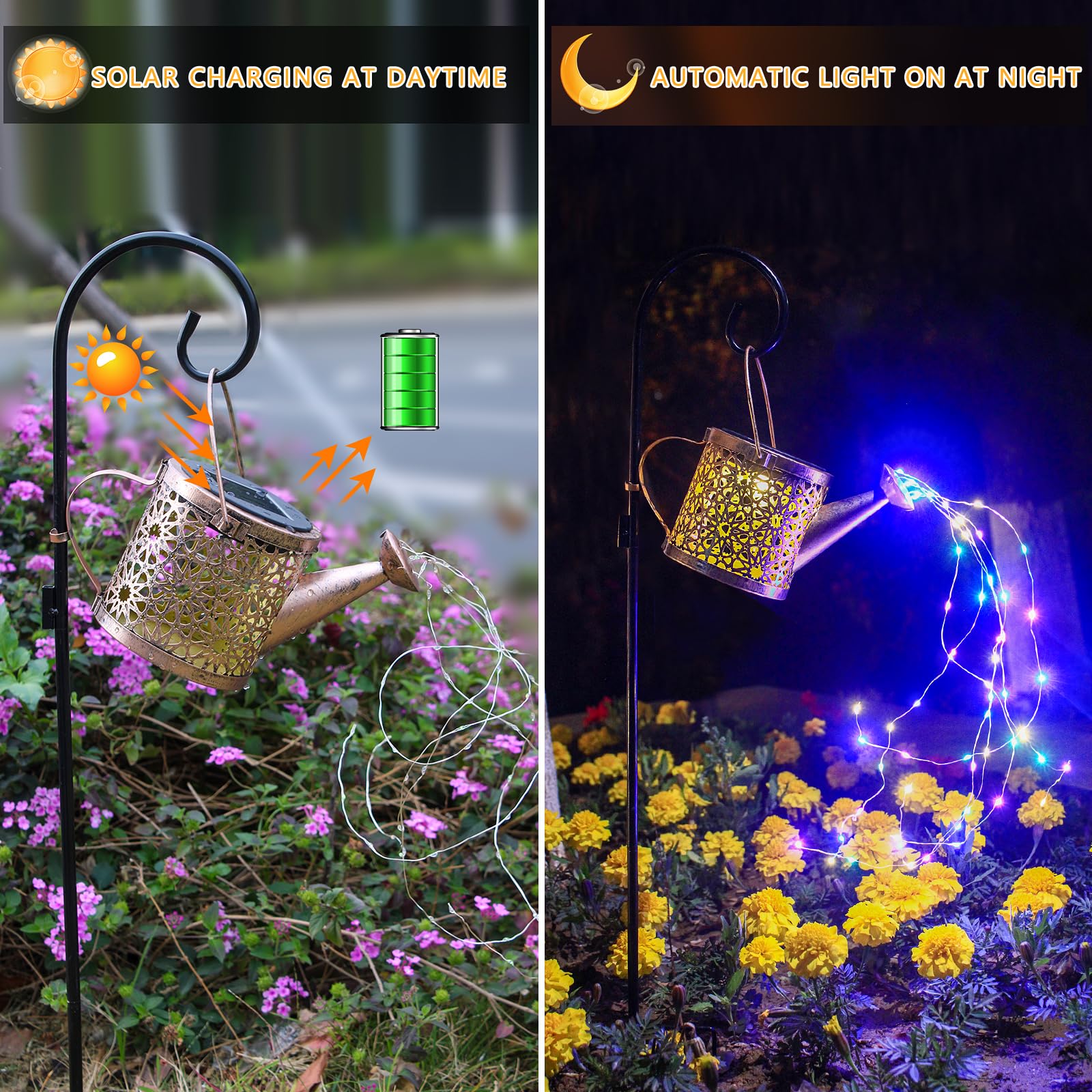 Solar Lights Outdoor Decorative, Metal Solar Watering Can Lights Waterproof, Small Hanging Solar Garden Decor Yard Lights Outside Patio Lawn, Gifts for Mom Grandma Women Birthday(Warm White)