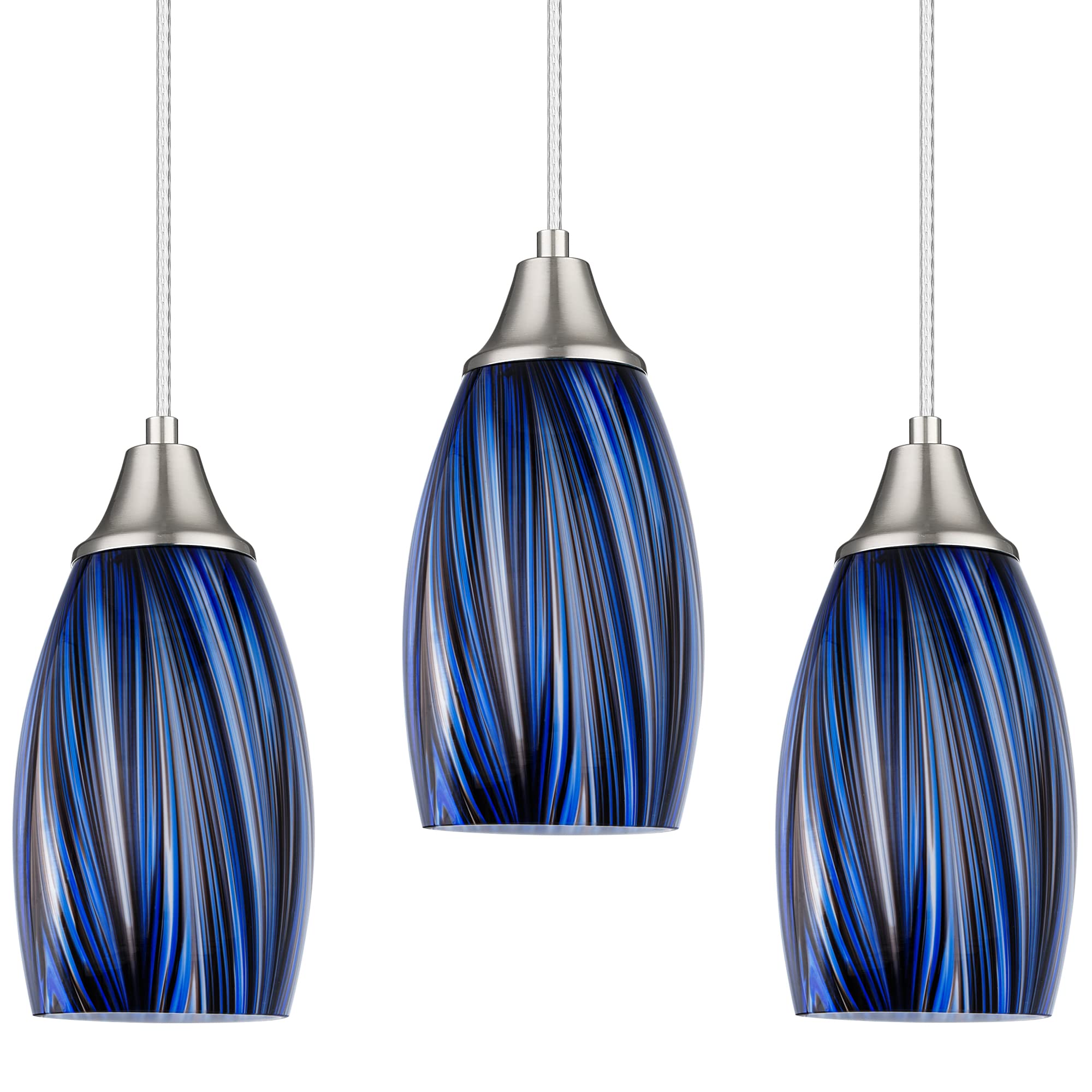 Mini Art Glass Dark Blue Pendant Lights Kitchen Island Hand Blown Mini Glass Pendant Lights with Brush Nickel Finish Adjustable Cord for Kitchen Over Sink,Hallway,Dining Room,Stairsway