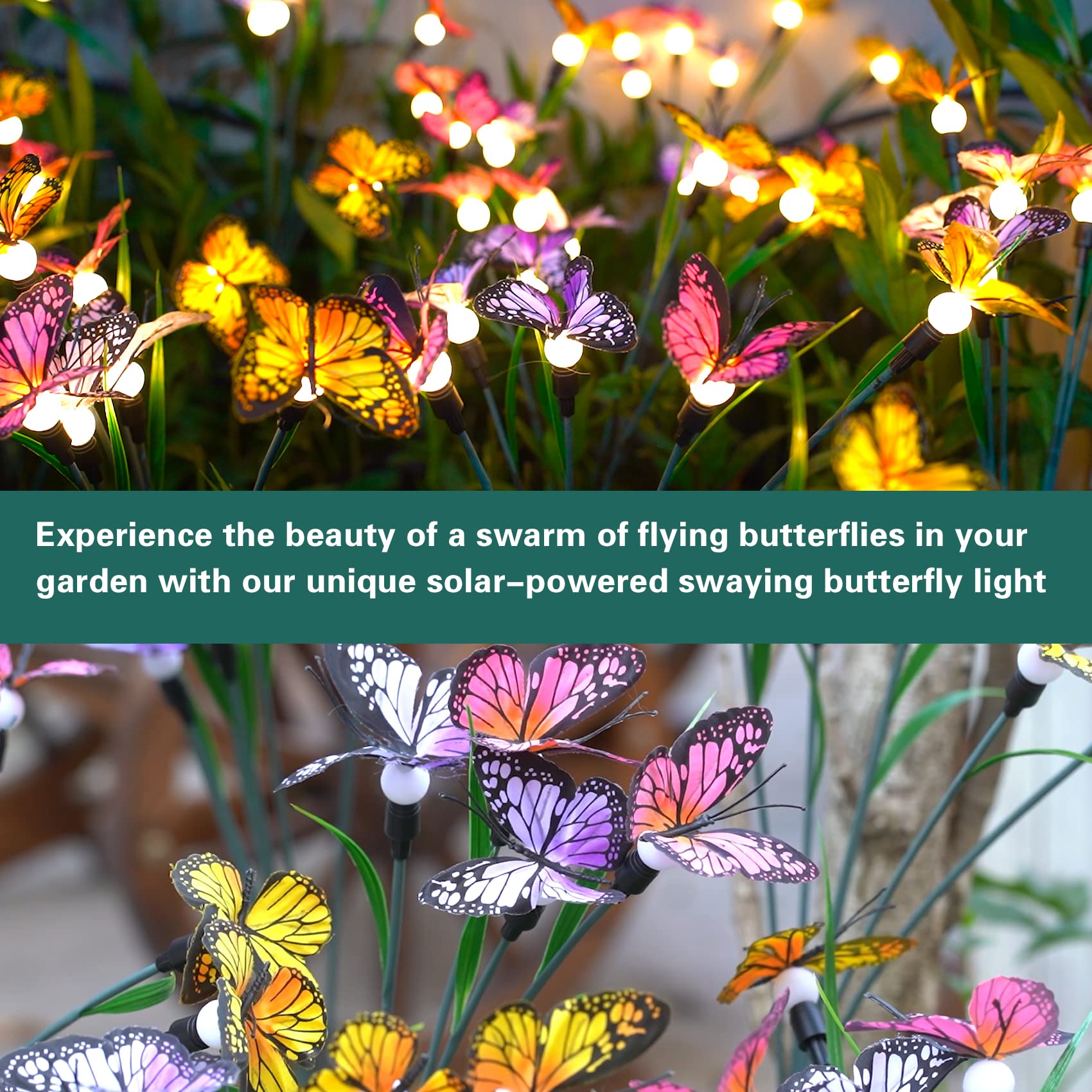 Solar Garden Lights - Newest Swaying Butterfly Light, Swaying in The Wind, Solar Outdoor Lights, Yard Patio Pathway Decoration, High Flexibility Iron Wire & Realistic Butterflies (2 Pack)