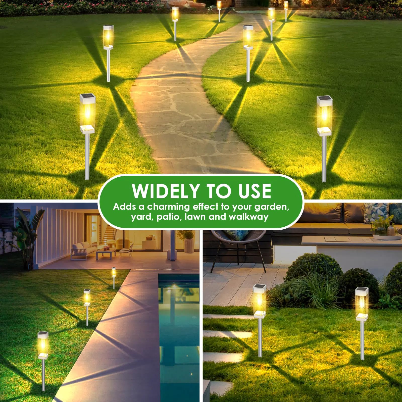 8 Pack Solar Pathway Lights Outdoor, Waterproof Solar Lights Outdoor, LED Outdoor Solar Garden Lights with LED Filament Bulb, Perfect for Yard Lawn Walkway Driveway Backyard Landscape