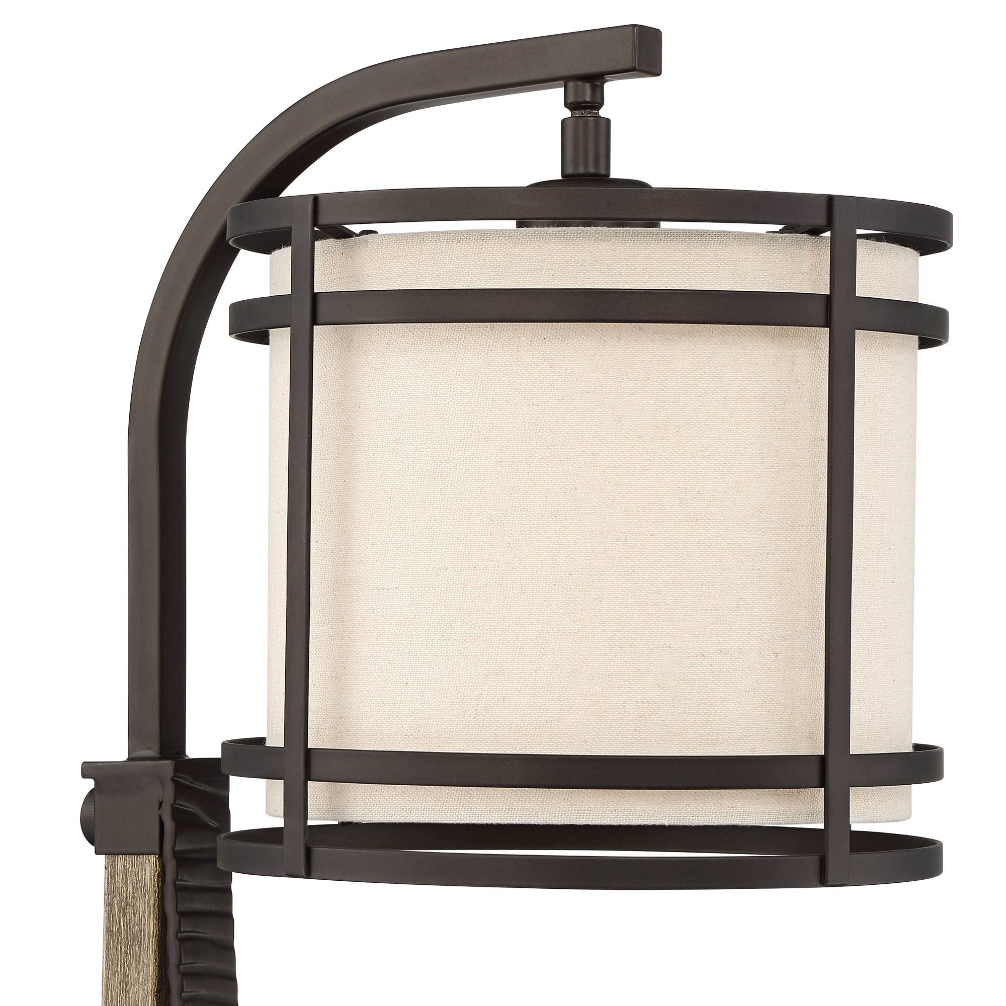 Industrial Desk Table Lamp 22" High with USB and AC Power Outlet in Base Oil Rubbed Bronze Faux Wood Metal Cage Oatmeal Drum Shade for Bedroom Living Room House Desk