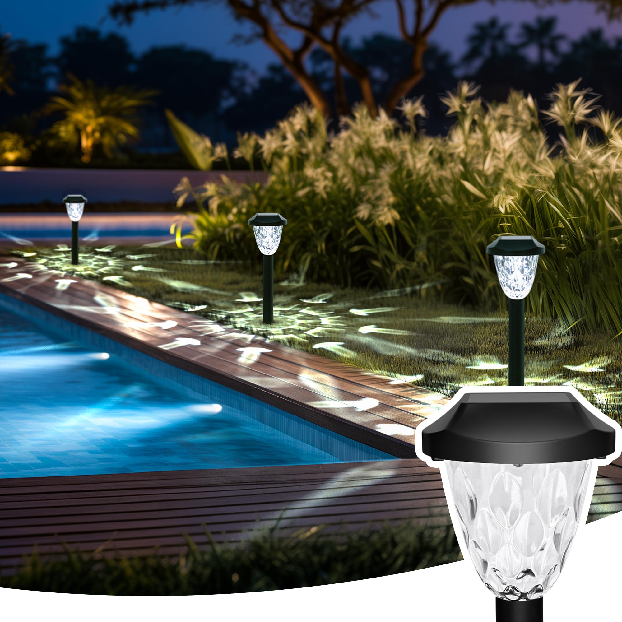 16 Pack Solar Outdoor Lights, Bright Solar Pathway Lights with Great Pattern, Waterproof Auto On/Off Solar Lights for Outside Garden Walkway Driveway Lawn Pathway