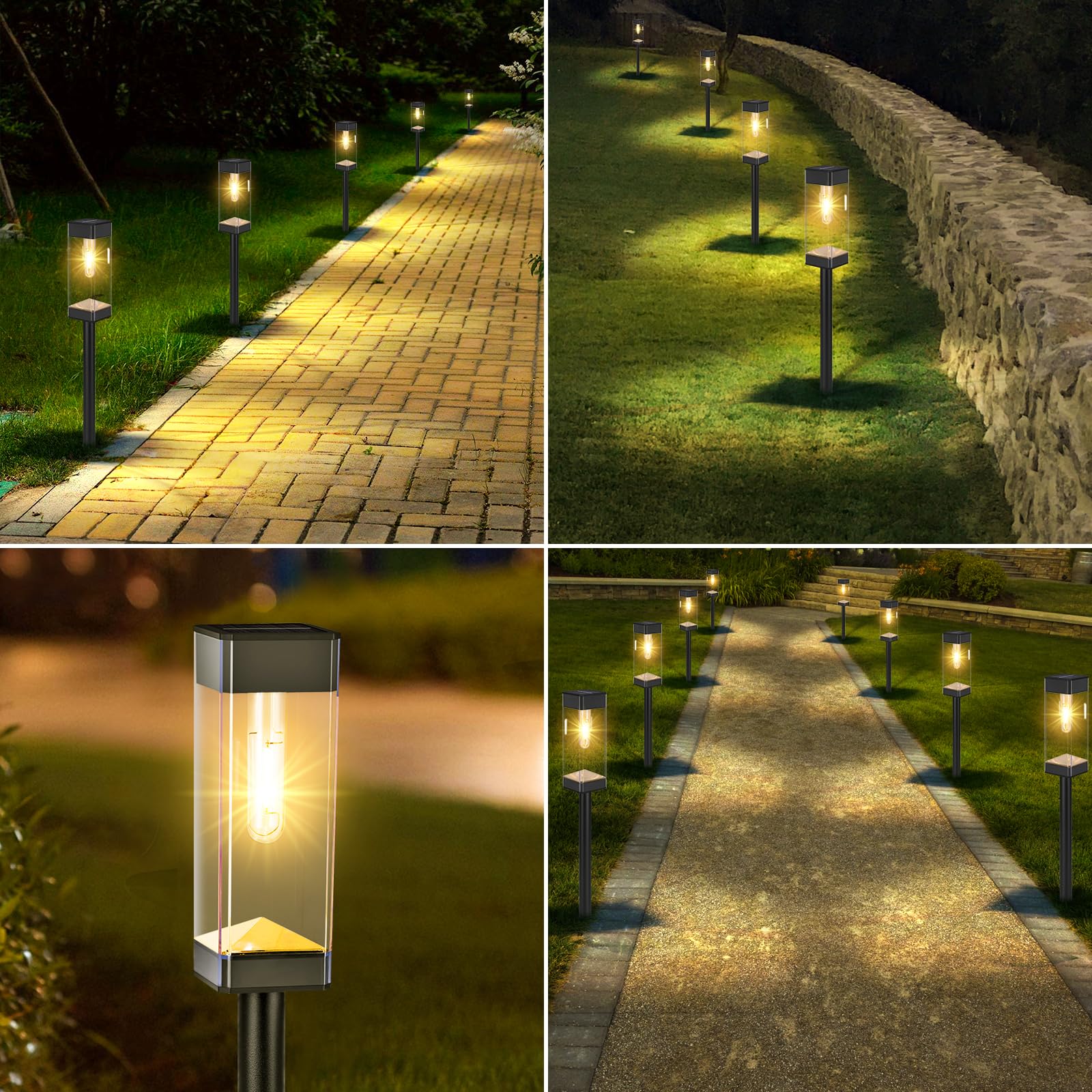 8 Pack Solar Pathway Lights Outdoor, Waterproof Solar Lights Outdoor, LED Outdoor Solar Garden Lights with LED Filament Bulb, Perfect for Yard Lawn Walkway Driveway Backyard Landscape