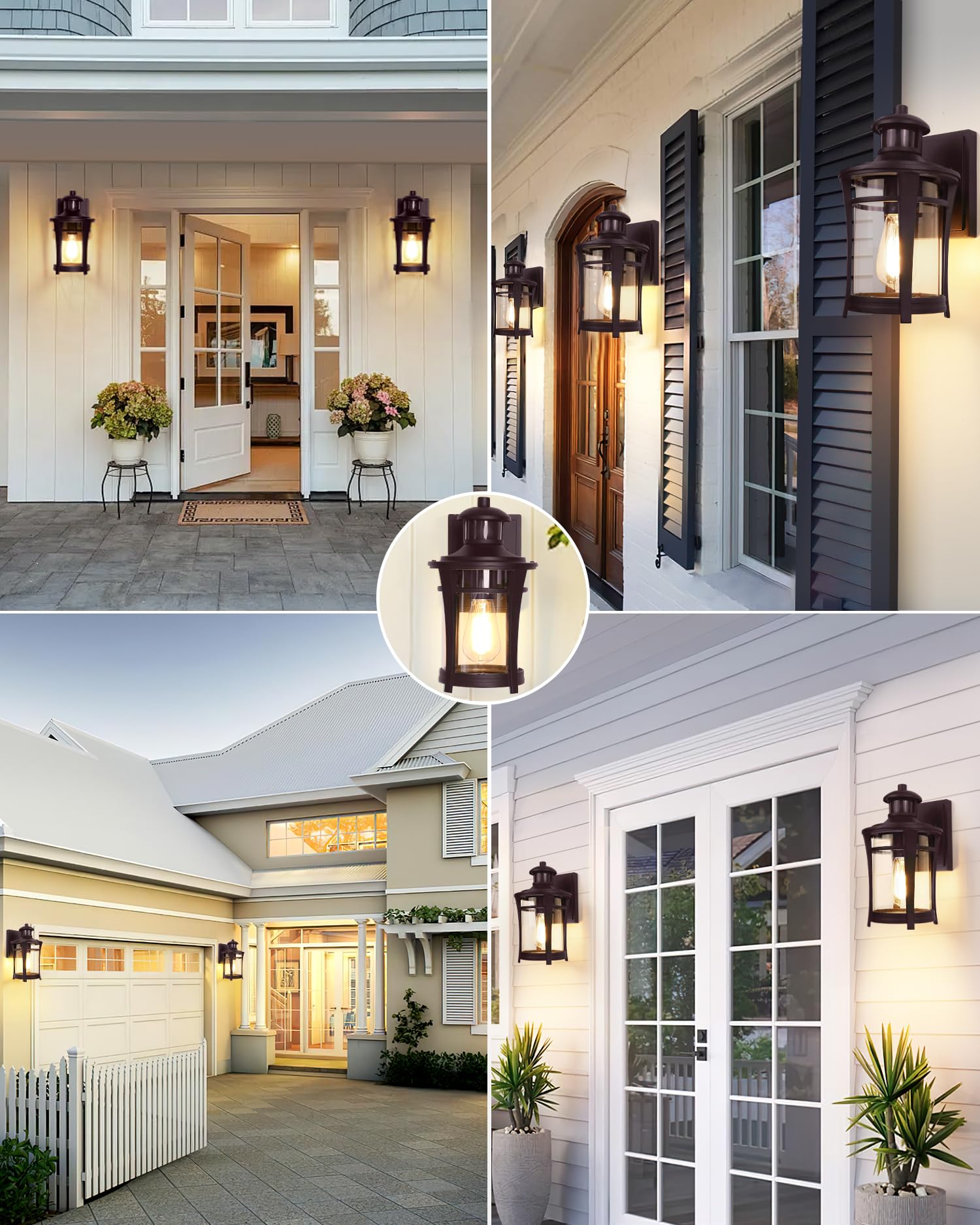 Motion Sensor Outdoor Lights, 3 Lighting Modes Porch Light Fixture for House, Dusk to Dawn Exterior Wall Light, Waterproof Aluminum Anti-Rust Lantern for Garage Entryway, Motion Activated