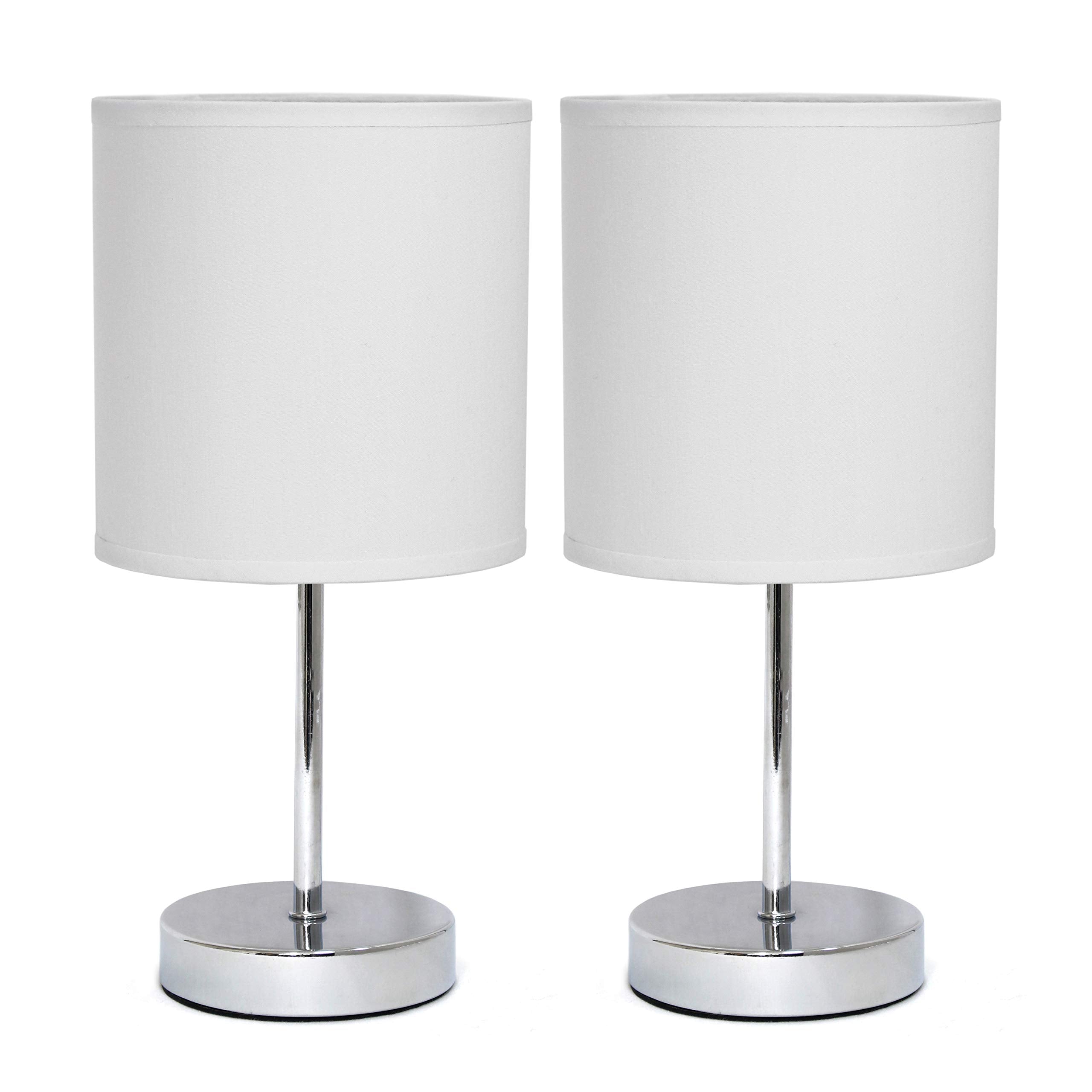 Chrome Mini Basic Table Lamp with Fabric Shade, White