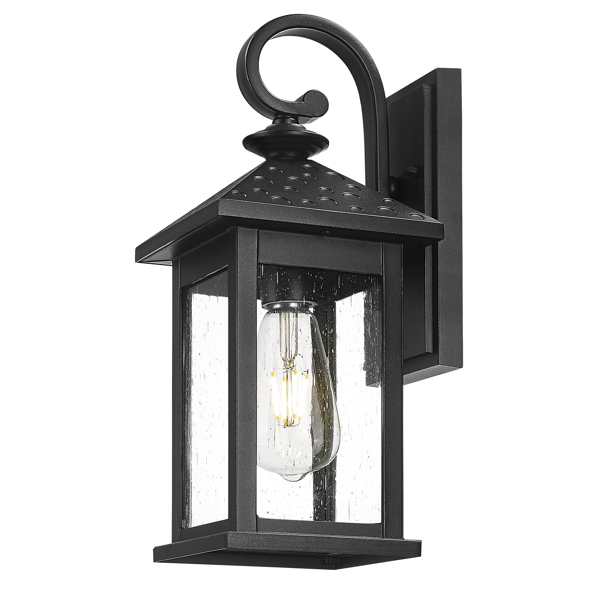 Outdoor Pendant Light for Patio, Exterior Metal Hanging Light with Seeded Glass, Black Finish, DE280HM BK