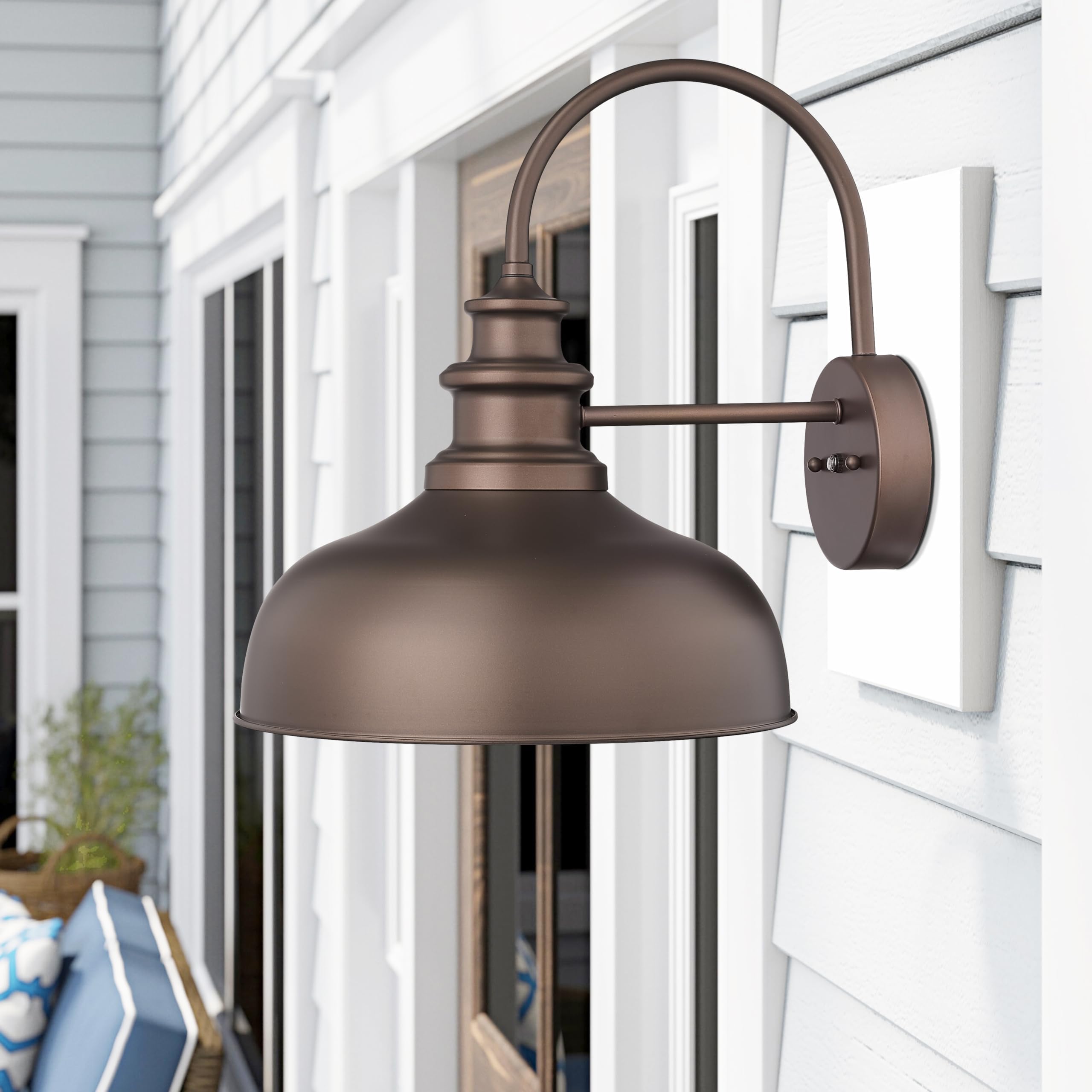 Barn Lights 14” Dome Farmhouse Outdoor Wall Sconce Outdoor Wall Lamps Outdoor Wall Lantern Farmhouse Wall Mount Light Fixture (1Pack, Oil Rubbed Bronze+Gold)