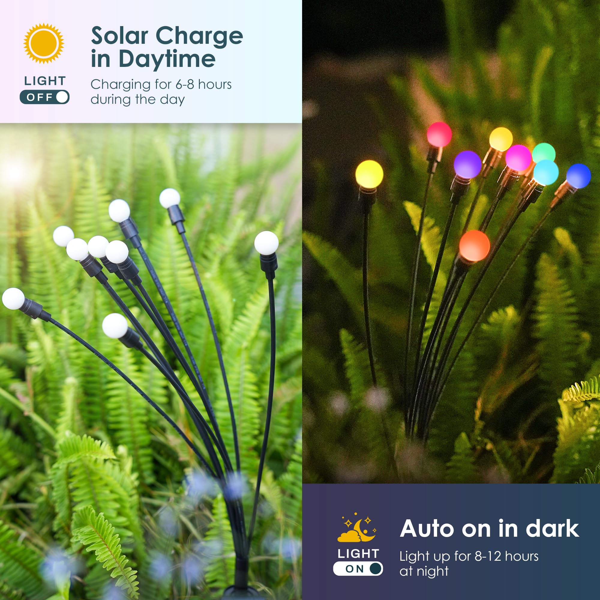 Solar Garden Lights, 20 LED Firefly Garden Lights Solar Outdoor, Solar Lights for Outside Sway by Wind,Solar Lights Outdoor Waterproof for Christmas Yard Patio Pathway Decoration (2 Pack)