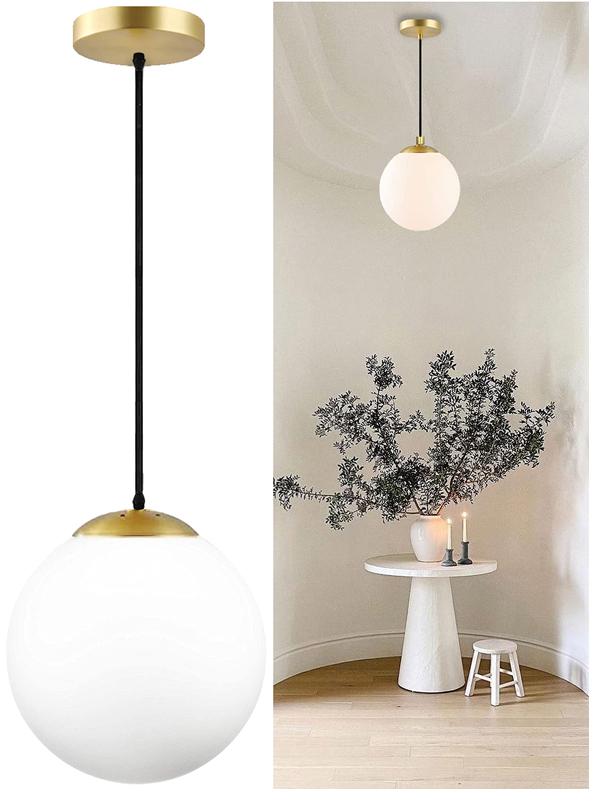 6-inch Mini Modern Globe Pendant Light Clear Glass with Brass Finish Contemporary Mid Century Adjustable Hanging Light Fixture for Living Room Bedroom Kitchen