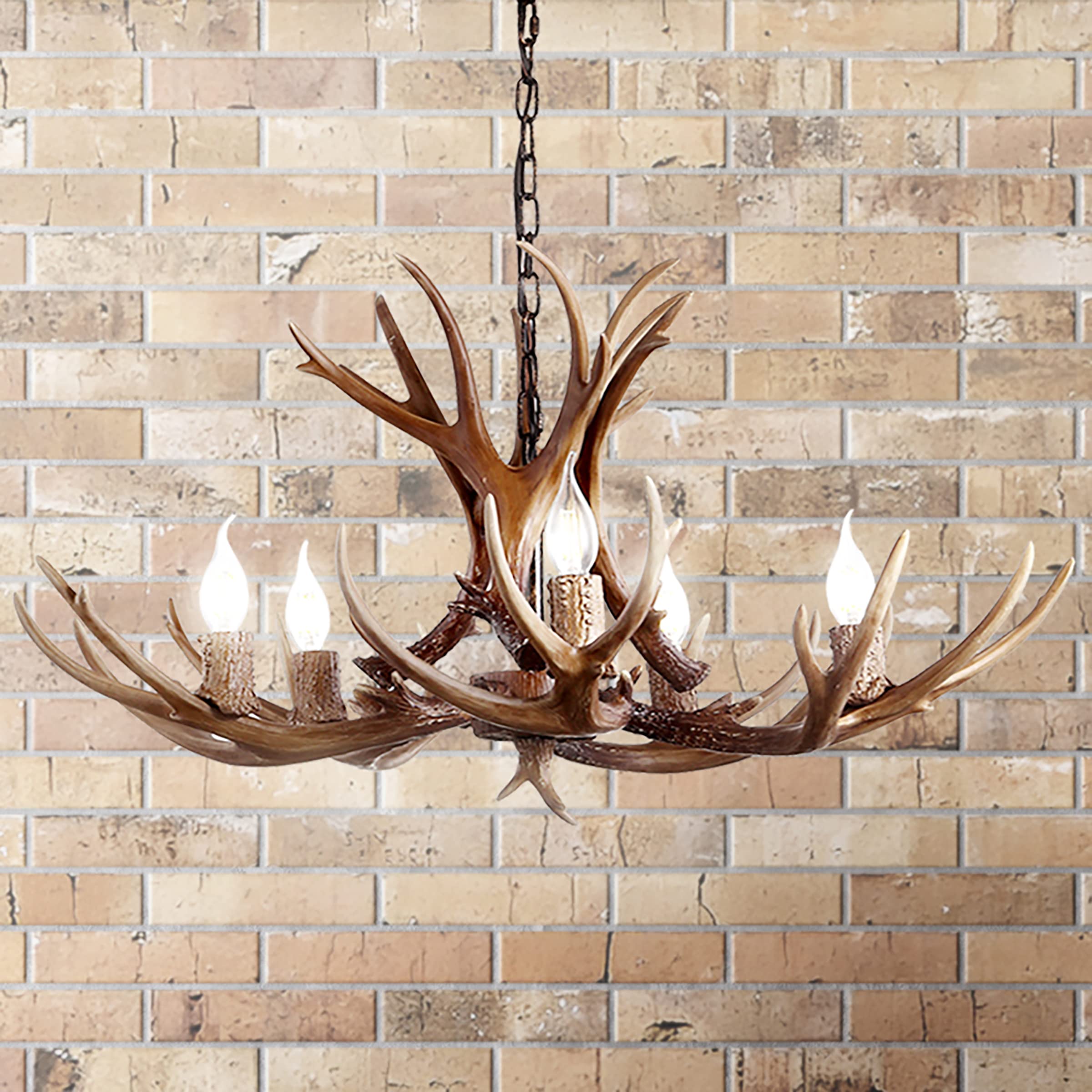 30" Adjustable Resin Antler 5-Light LED Chandelier, Glam, Rustic,Cottage,Transitional, Dimmable Dining Room, Living Room, Kitchen, Foyer, Bedroom, White