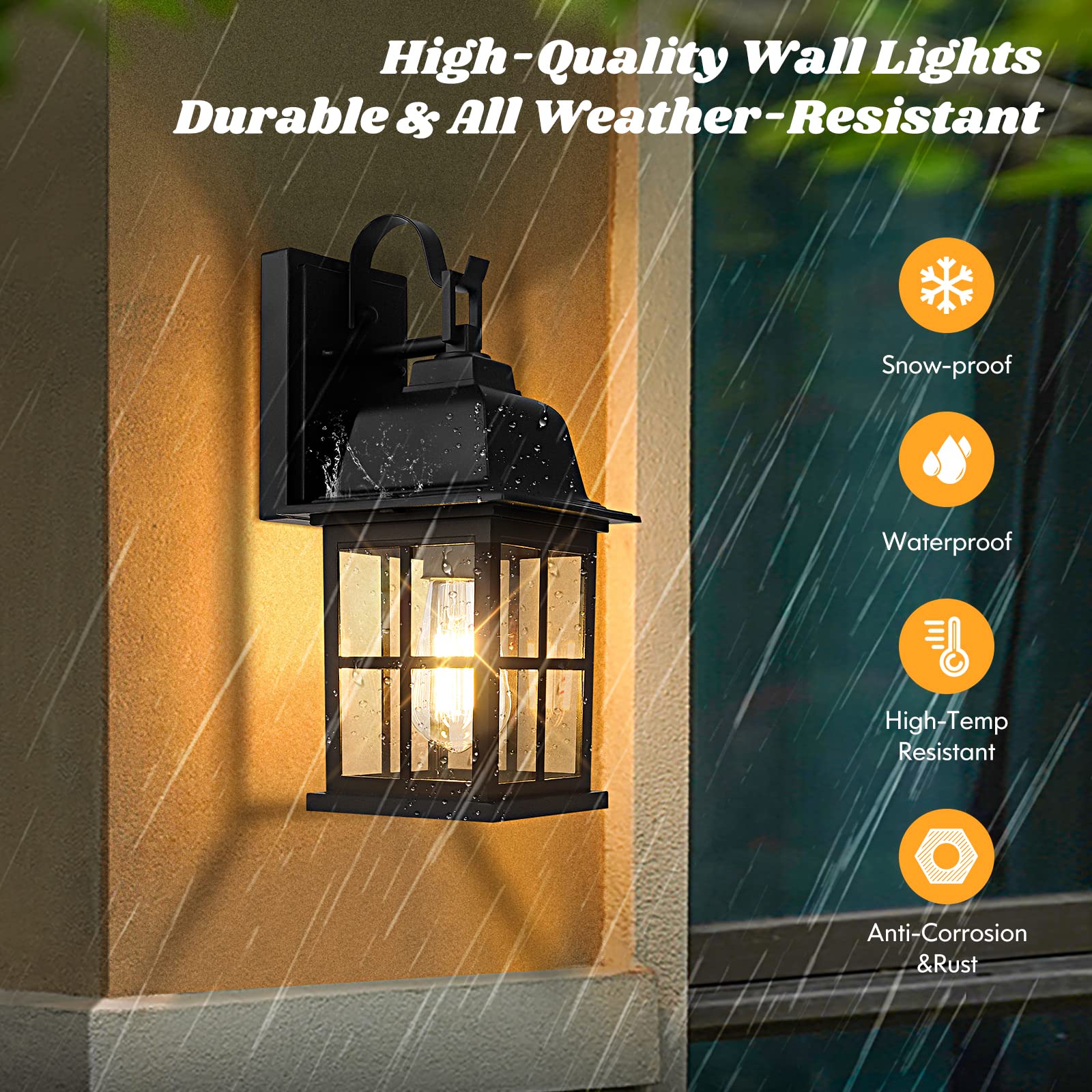 2-Pack Outdoor Light Fixtures Wall Mount, 100% Aluminium Waterproof Exterior Wall Lantern, Anti-Rust Outside Black Wall Sconce Porch Lights for House Garage, Doorway, Bulbs Not Included