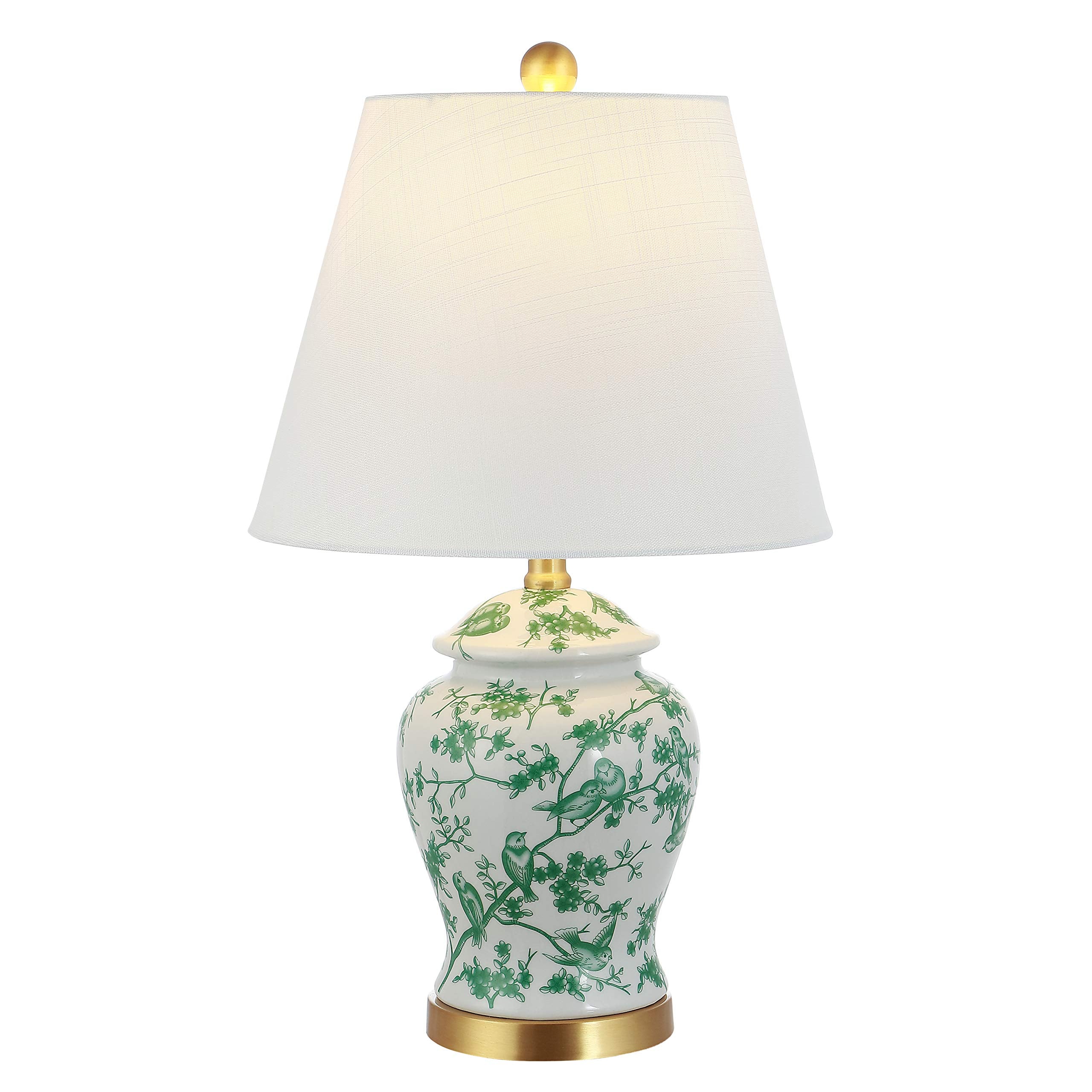 22" Chinoiserie Classic LED Table Lamp Cottage Traditional Bedside Desk Nightstand for Bedroom Living Room Office College Bookcase LED Bulb Included, Gray/White