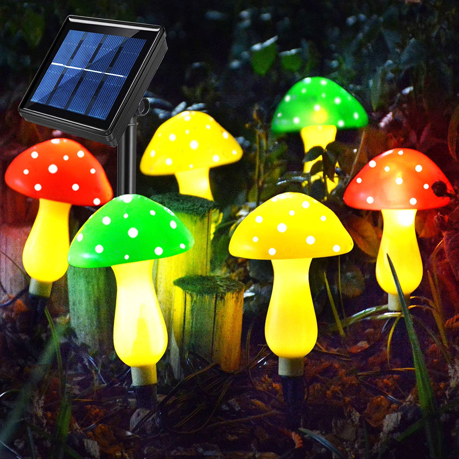 New Upgraded Waterproof Solar Mushroom Lights Outdoor Decor, 8 Modes for Garden Pathway Landscape Yard Easter Pathway Halloween Xmas Decorations, Set of 6 Red