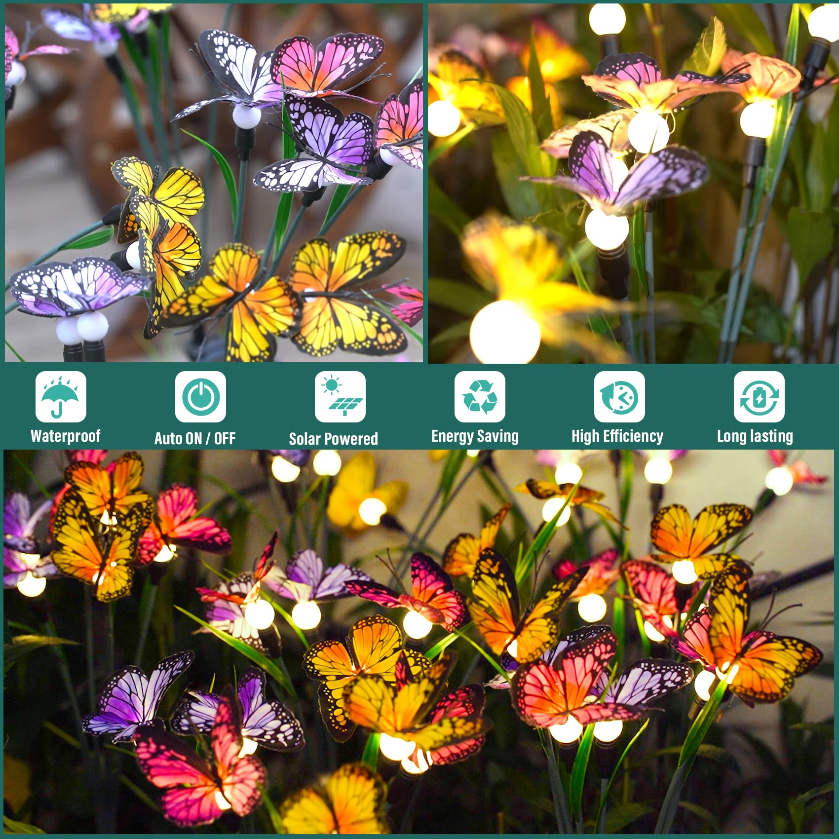 Solar Garden Lights - Newest Swaying Butterfly Light, Swaying in The Wind, Solar Outdoor Lights, Yard Patio Pathway Decoration, High Flexibility Iron Wire & Realistic Butterflies (2 Pack)