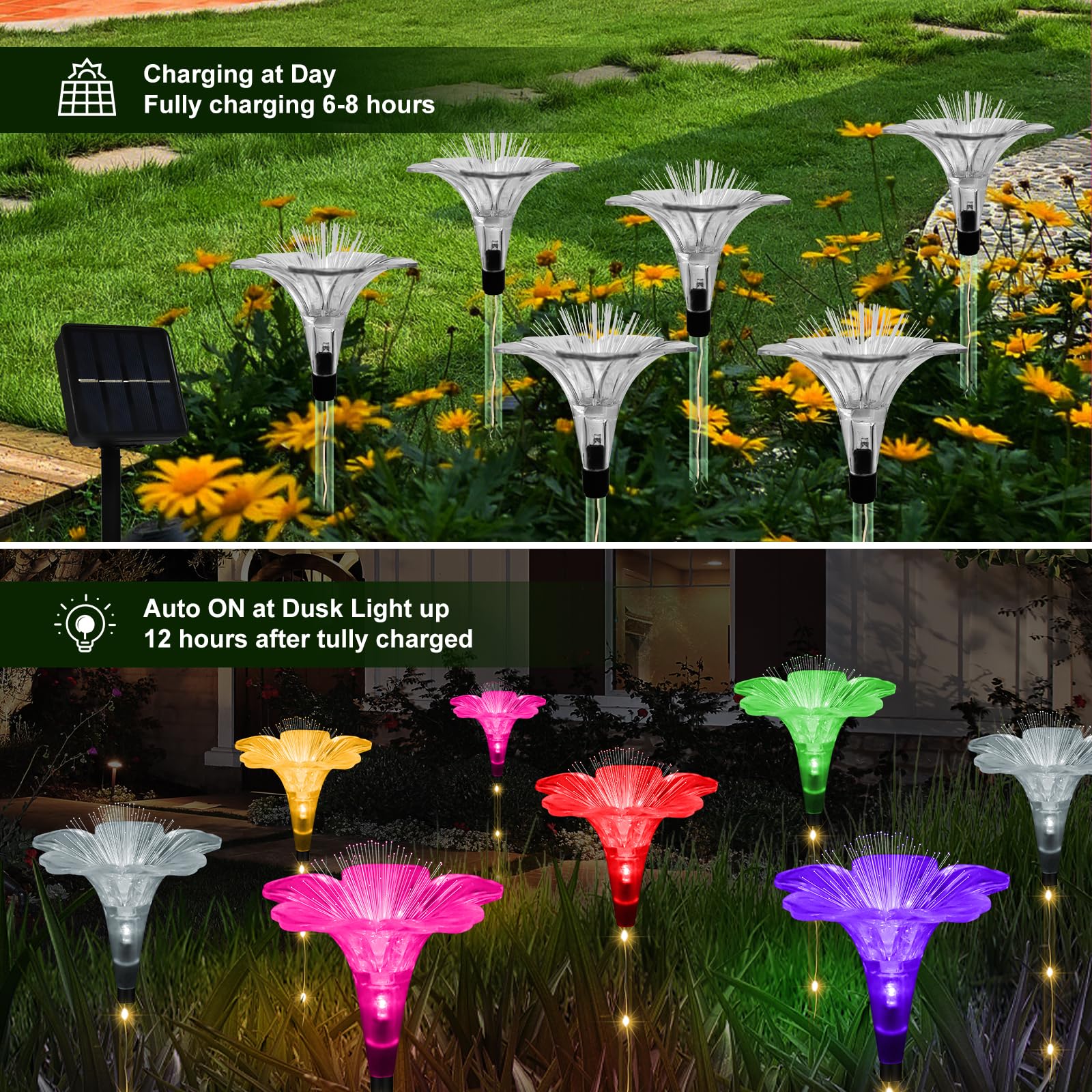 Solar Outdoor Lights,Set of 6 Solar Garden Lights with 6 Red Rose Flower,Waterproof Rose Stake Lights for Garden Yard Pathway Outside Decor