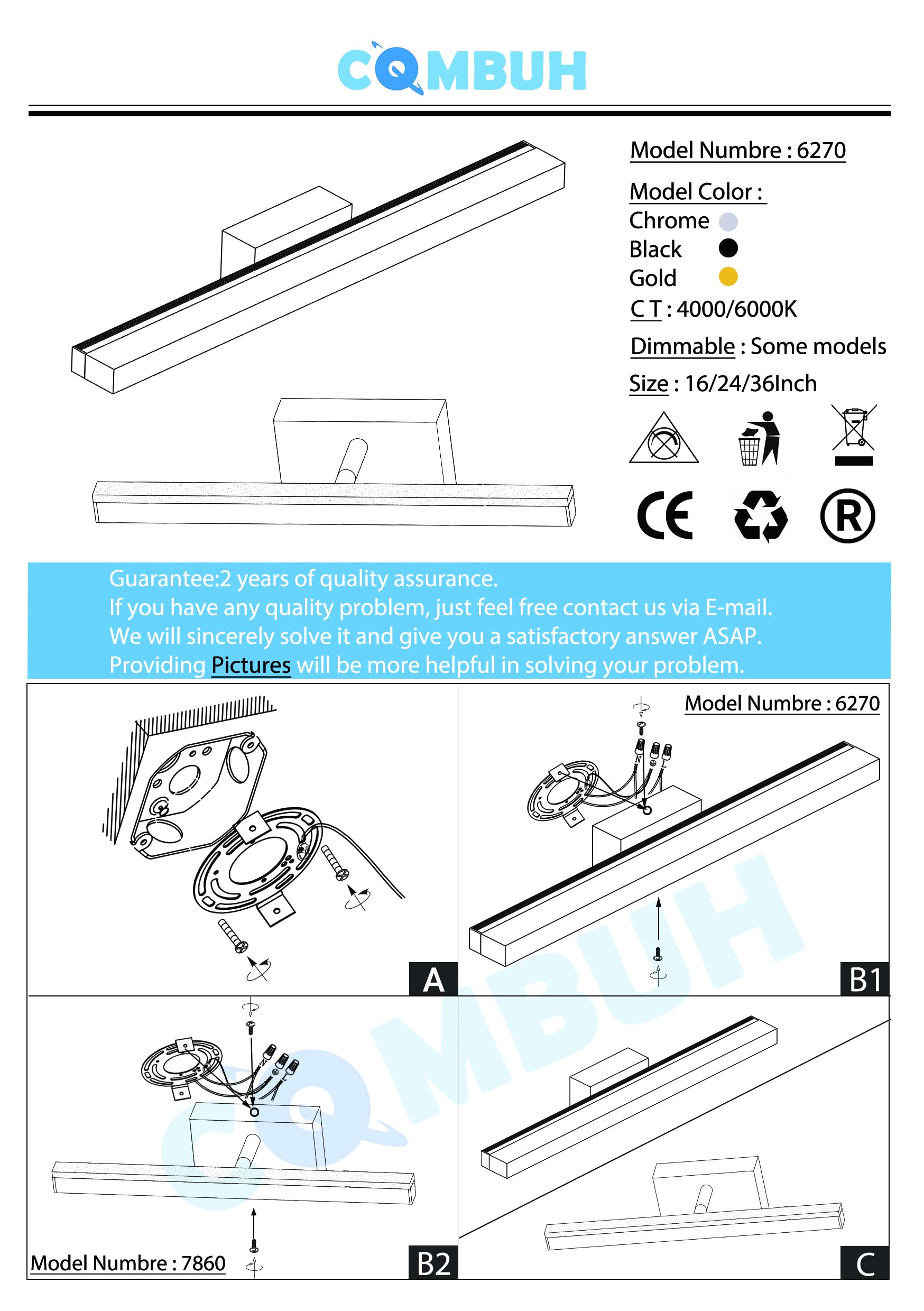 LED Vanity Lights Bar 24 Inch Bathroom Light Fixtures 14W IP44 Over Mirror Lighting Indoor Wall Sconces Modern Cool White 6000K for Washroom