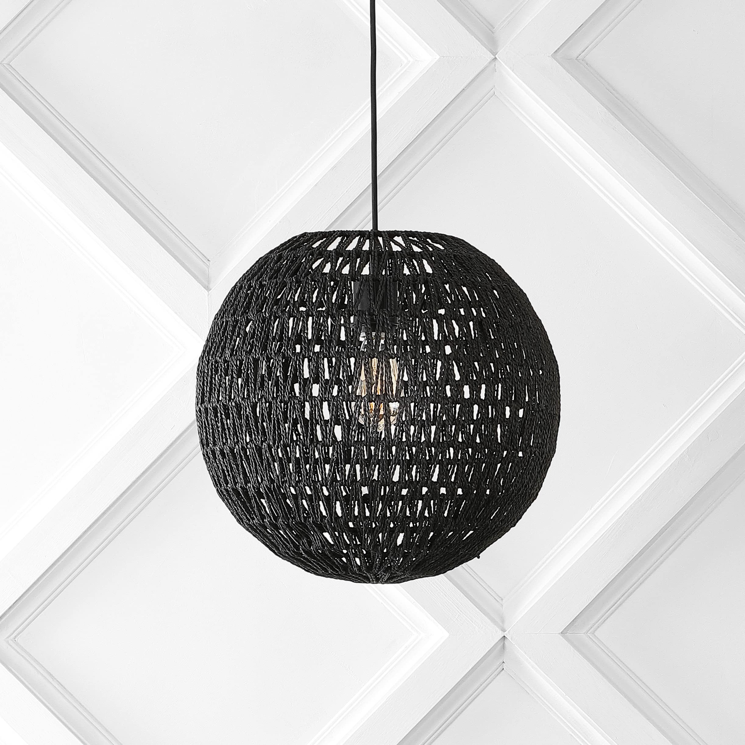 15.7" Woven Rattan Orb LED Pendant Minimalist Modern Contemporary Transitional Bohemian Modern Dimmable Adjustable Dining Room Living Room Kitchen Foyer Bedroom Hallway, White