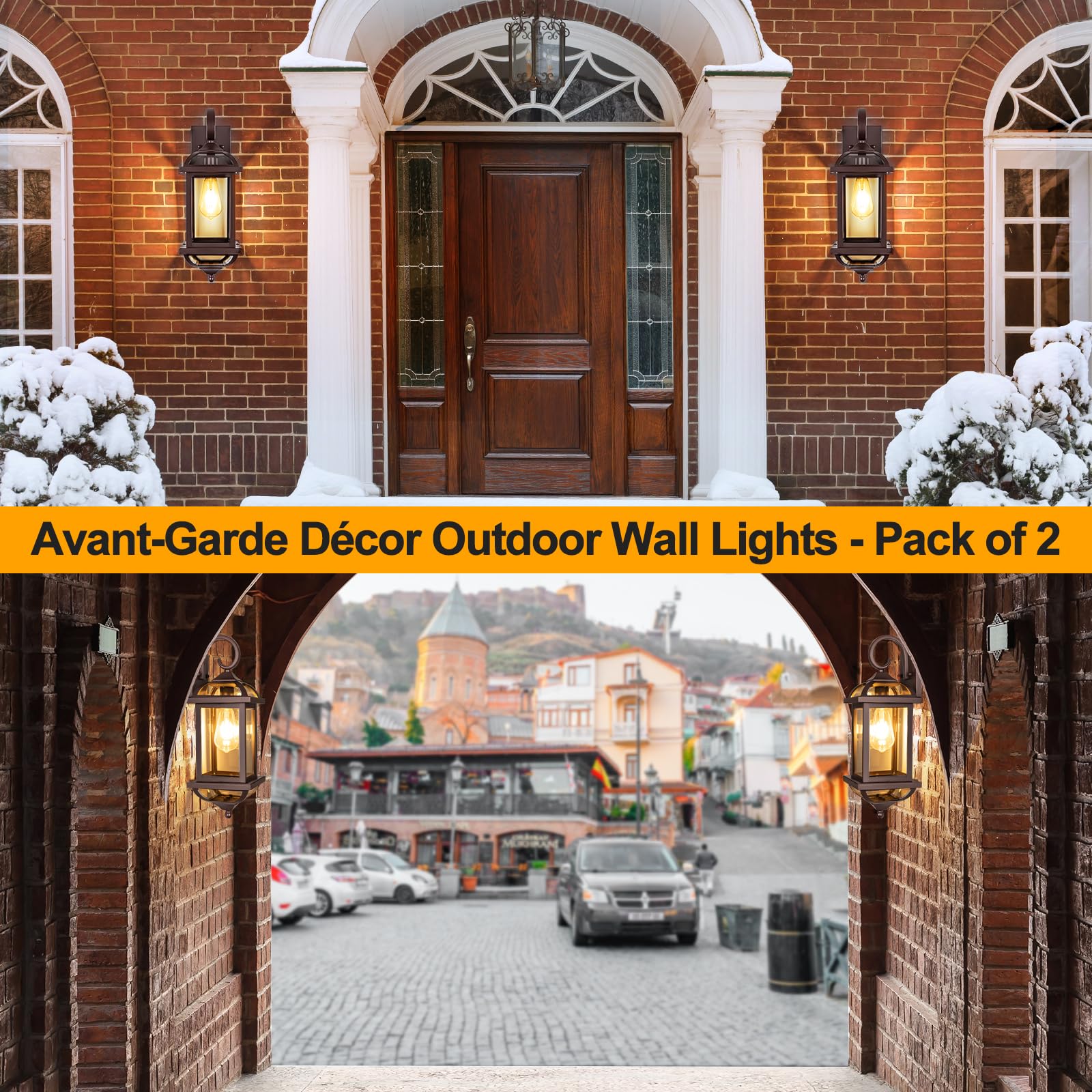 18” Bronze Outdoor Wall Lights Exterior Light Fixtures 2-Pack, Porch Lights Outside Sconces Anti-Rust Aluminum Patio Lights for House Clear Glass Wall Mount Lanterns, IP65 Waterproof