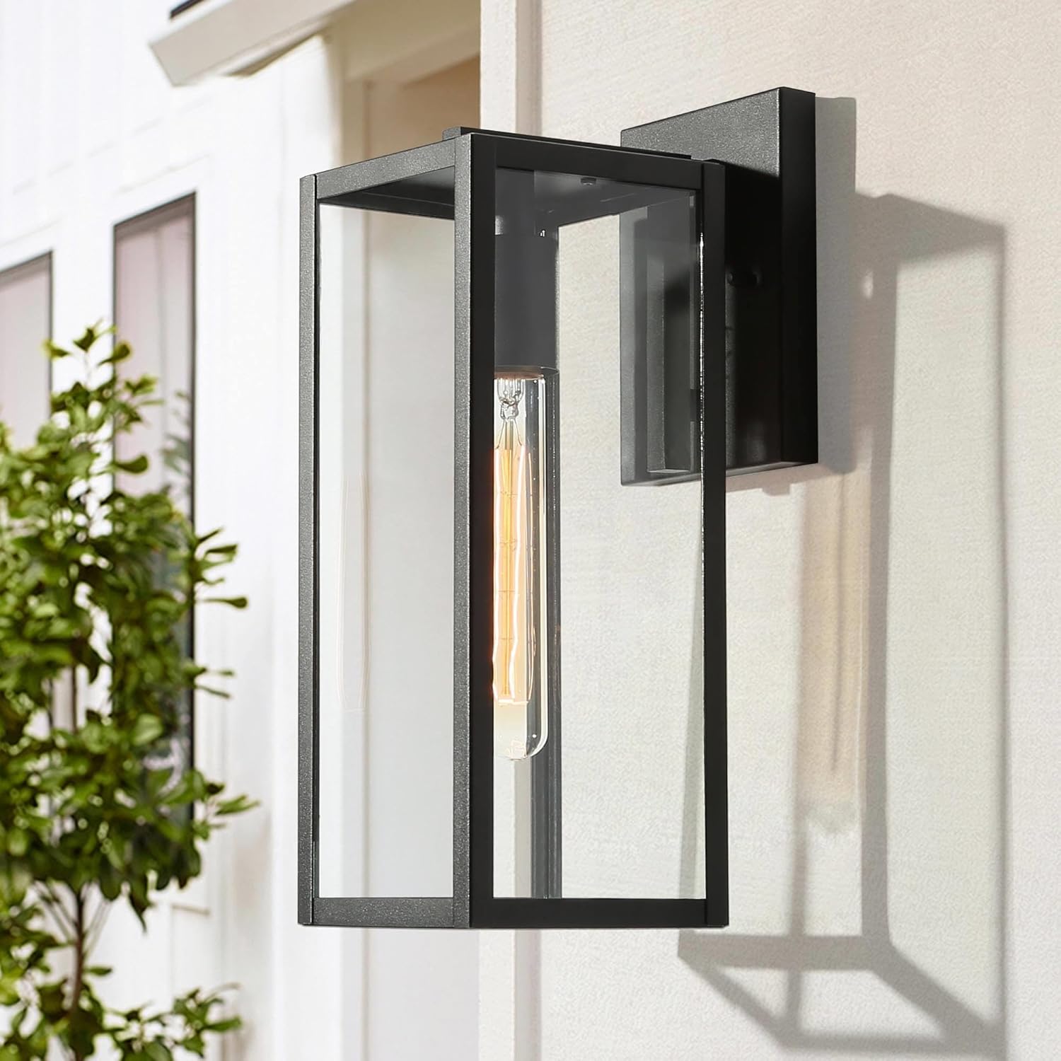 Black Outdoor Wall Lights, Modern Farmhouse Rectangular Outdoor Light Fixtures Wall Mount with Clear Glass, Waterproof Exterior Outdoor Sconce Lights for House, Porch, Patio, Front Door, Garage