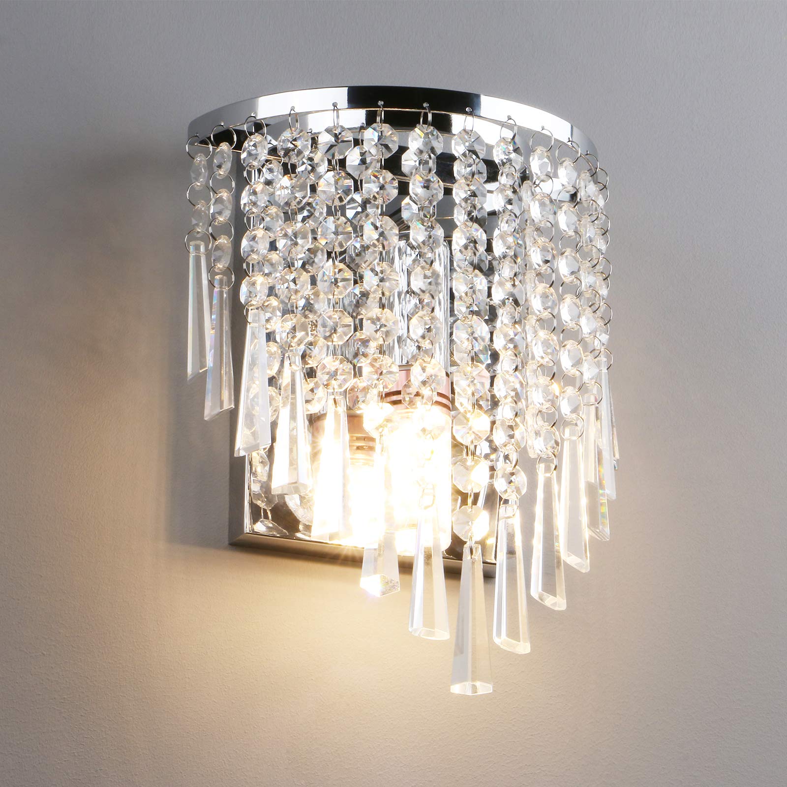 Crystal Wall Light, Chrome Finish Wall Sconce, Modern K9 Acrylic Crystal Drops Shade Wall Lamp Bedroom Living Room Lighting