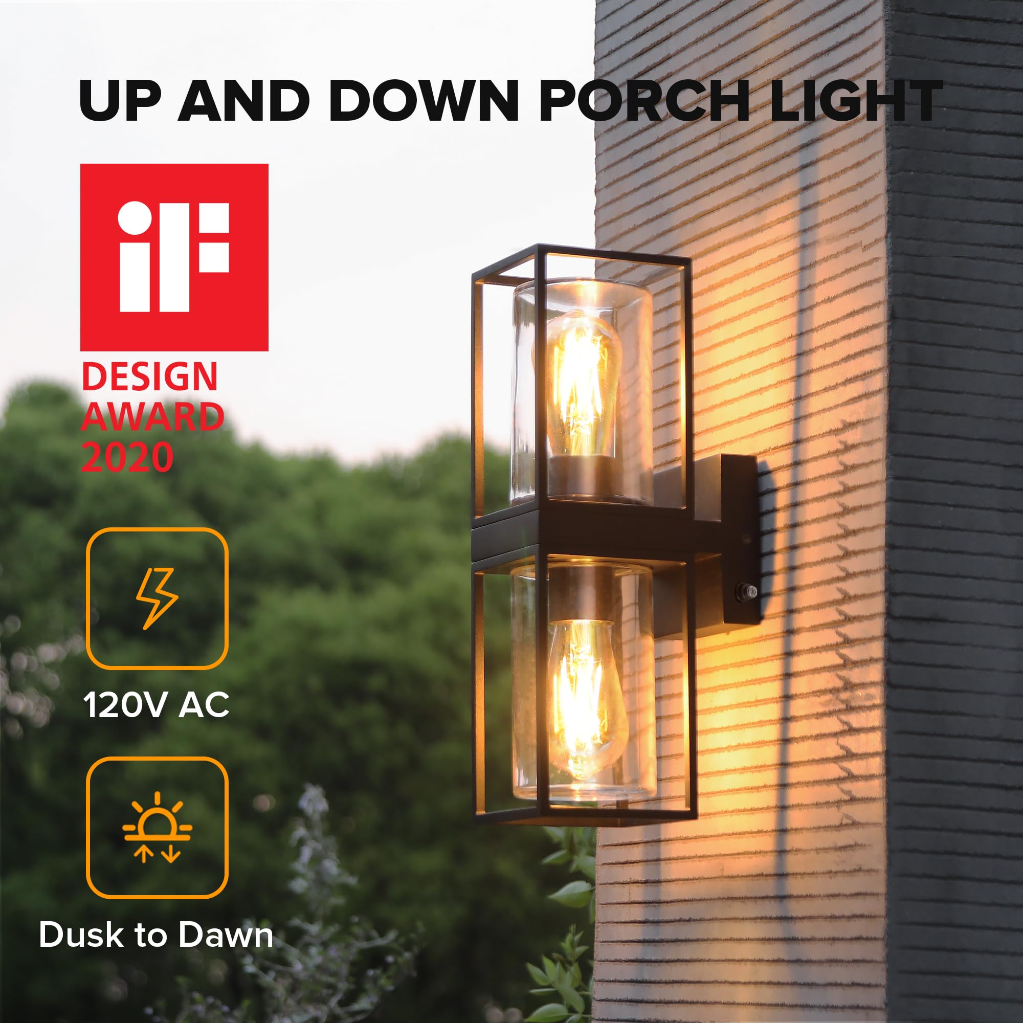 Outdoor Wall Sconce, Modern Black Porch Light Fixtures, Exterior Light Fixtures Wall Mount Light with Clear Glass, Waterproof Wall Lantern for for Garage, Doorway