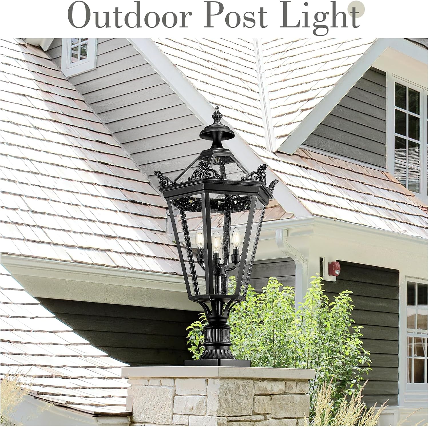 32 Inch Outdoor Front Door Hanging Light, Farmhouse Exterior Pendant Lantern Waterproof Ceiling Mount with Seeded Glass, Black Finish, XE283H BK