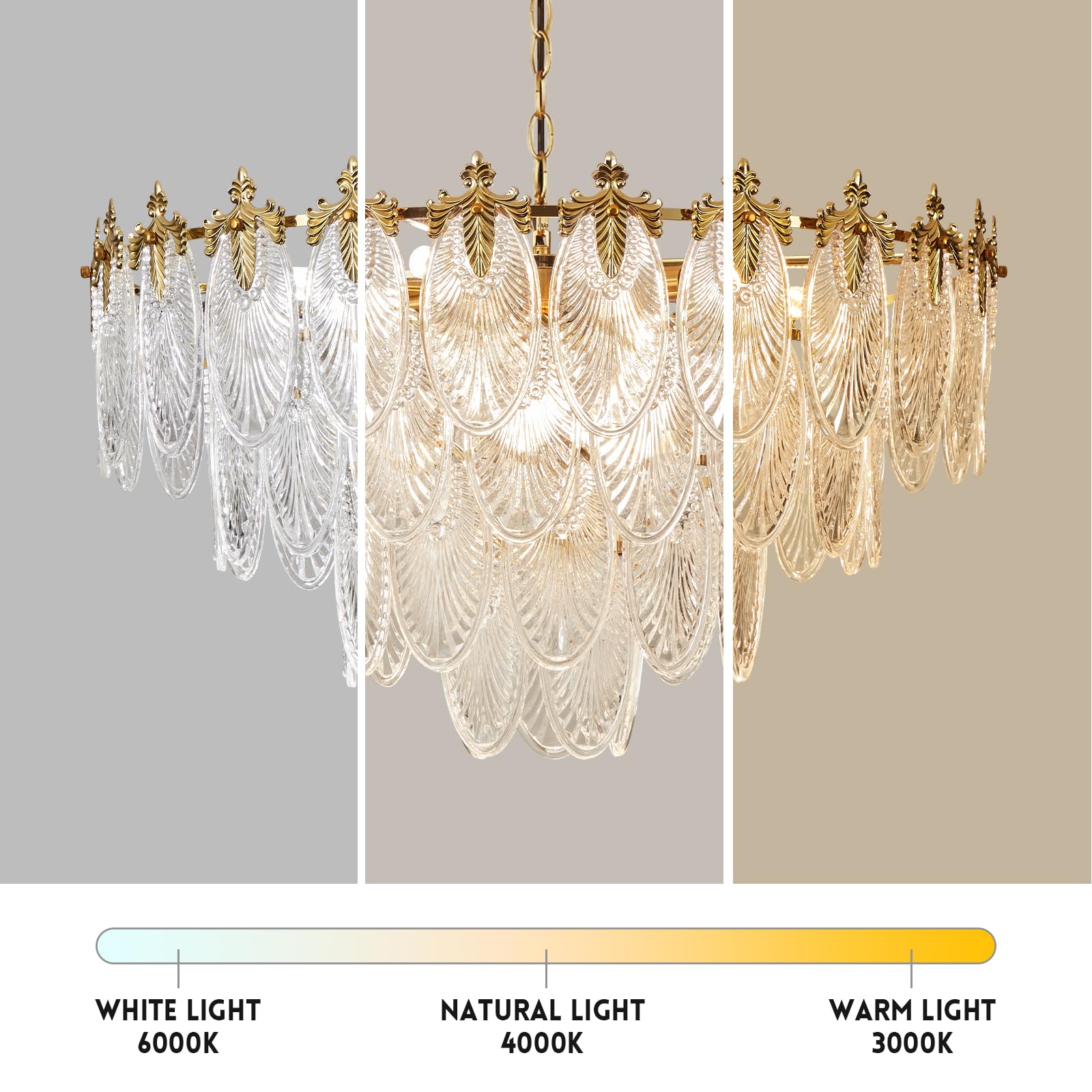 Antique Chandeliers 3-Layer Crystal Glass Chandelier, 9-Lights Round Pendant Light 23.6" Brushed Brass Gold Adjustable Height, Applicable to Dining Room, Bedroom, Living Room, Foyer, Kitchen Island