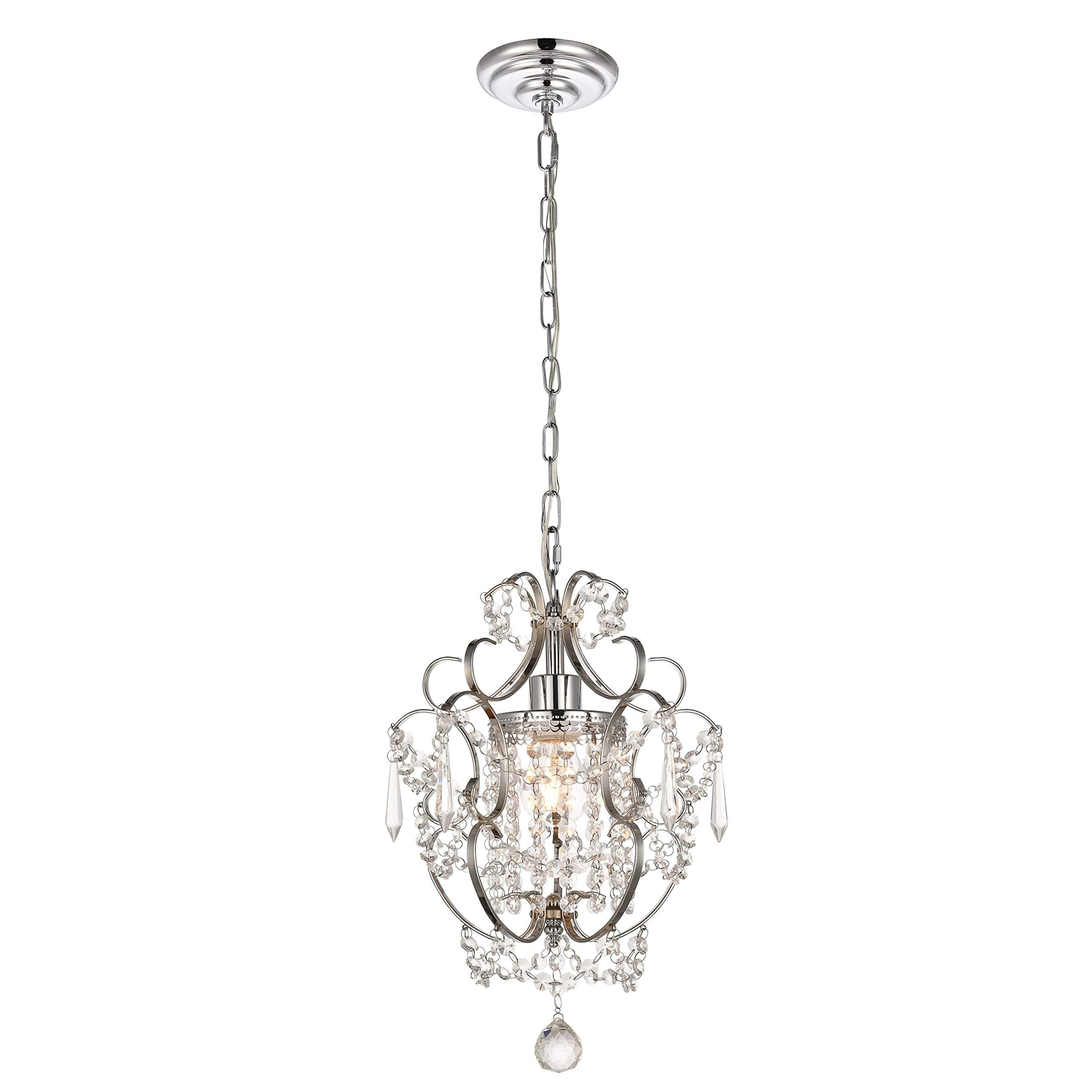 Mini Chandelier White Crystal Chandelier 1 Light Elegant Chandelier Crystal Iron Ceiling Light Fixture for Bedroom,Farmhouse,Foyer