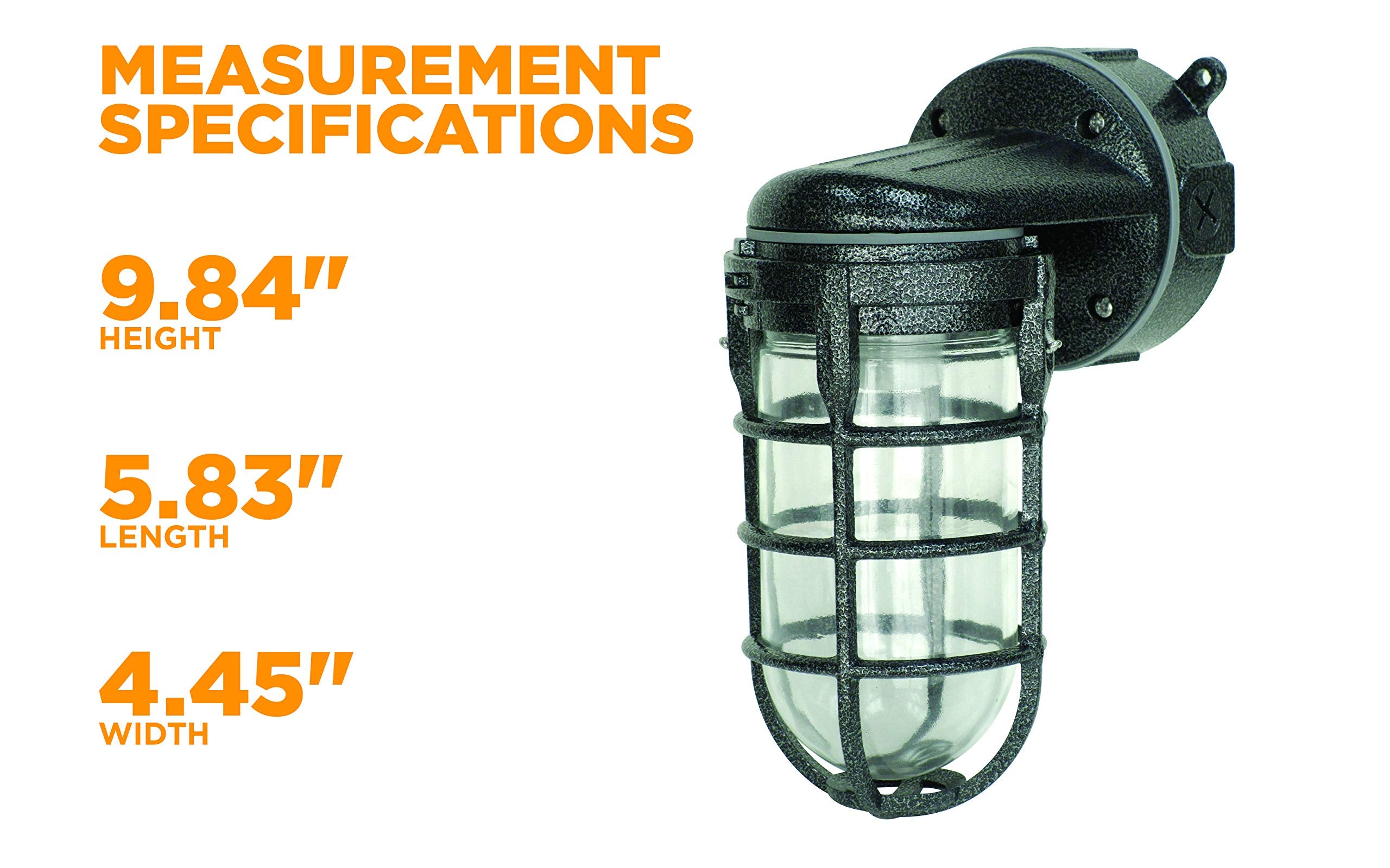 Wall Mount Light in Hammered Black Finish Sturdy Die Cast Aluminum Cage; 100 Watt Incandescent; Industrial Design; Suitable for Indoor and Outdoor Use