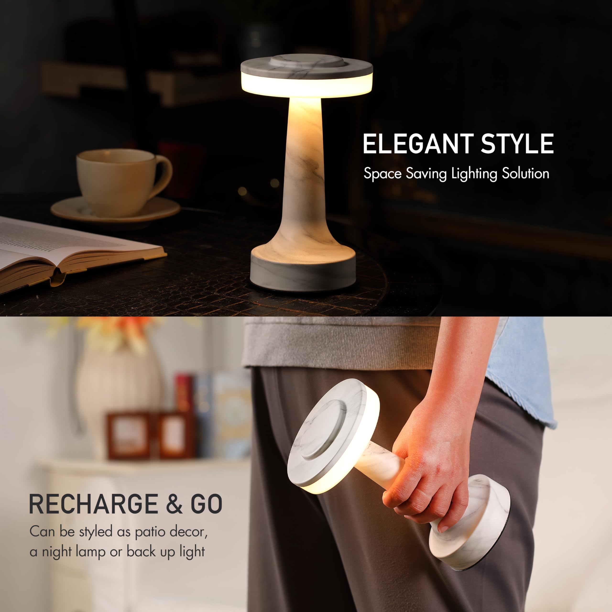 Portable LED Table Lamp with Touch Sensor, 3-Levels Brightness, Rechargeable Battery Up to 48 Hours Usage, Night Light for Kids Nursery, Nightstand Lamp, Bedside Lamp (Silver)