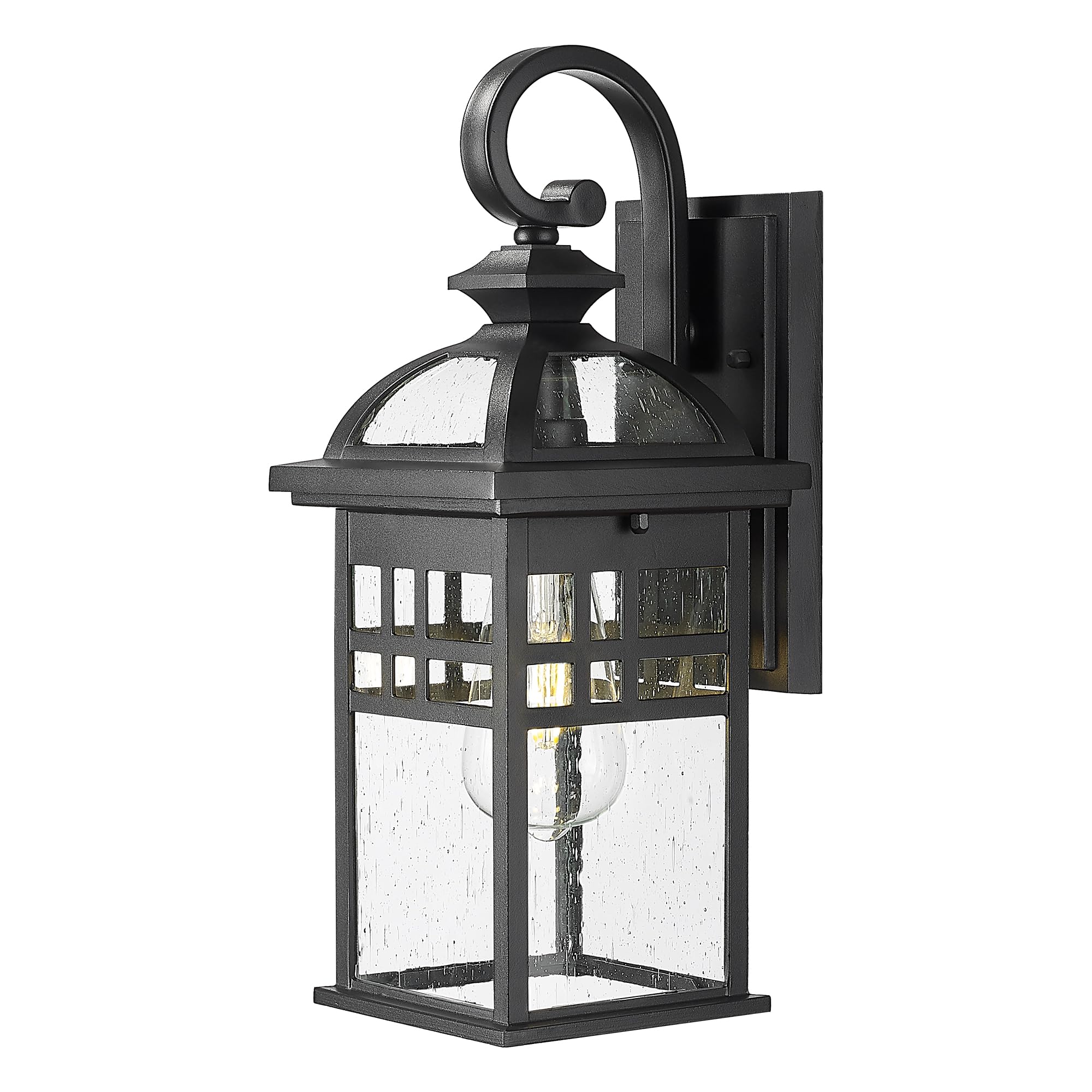 20 Inch Outdoor Pendant Light for Porch, Outdoor Chandelier for Porch, Die-Cast Aluminum with Seeded Glass, Black Finish, DE281H-M BK