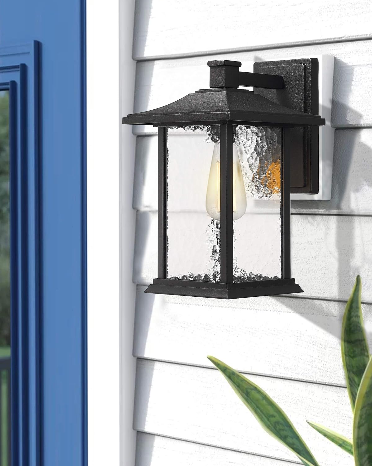 Outdoor Pendant Lights for Porch, 14"H Large Exterior Hanging Lantern Chandelier, Black Cast Aluminum w/Water Glass - A272H-1PK