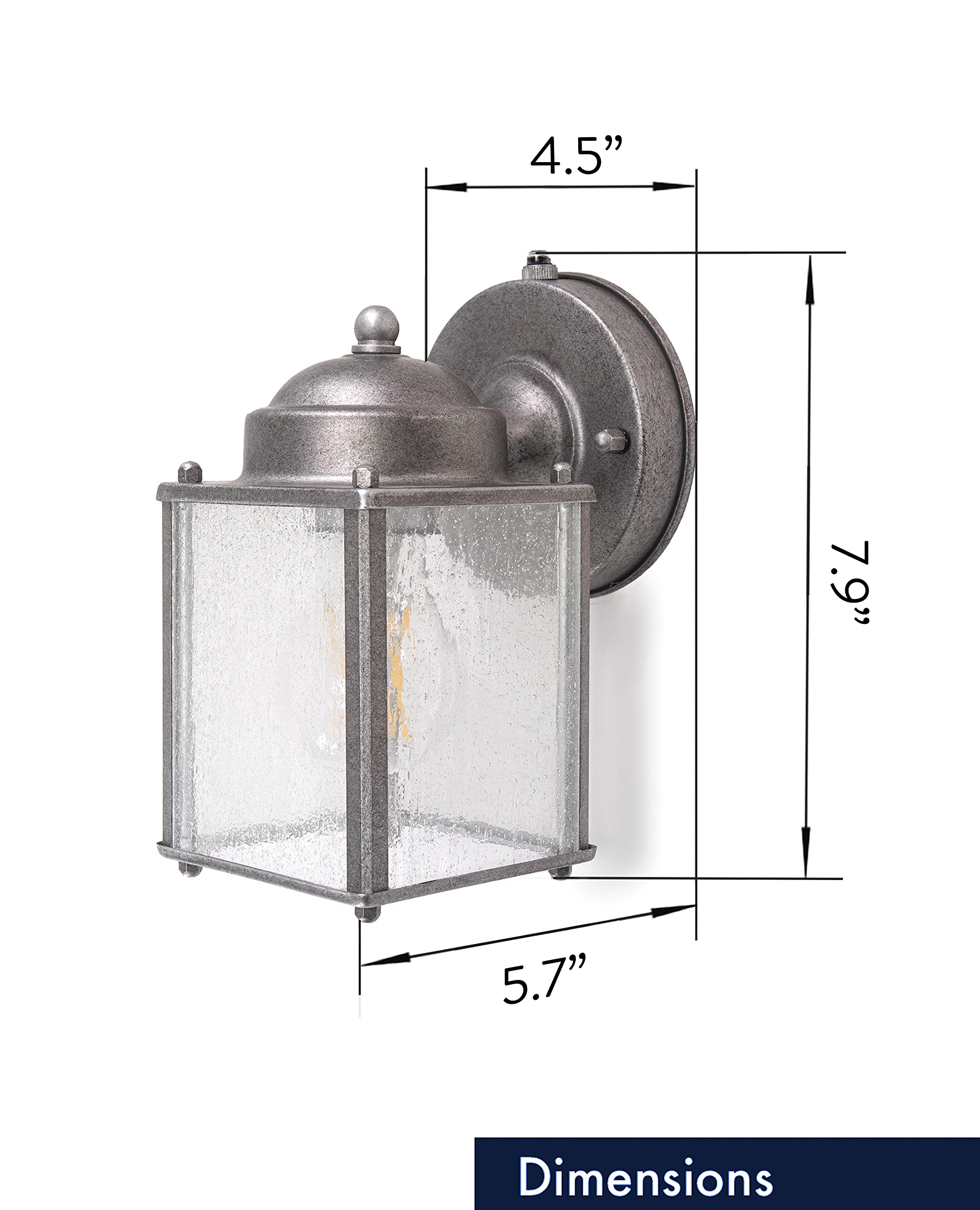 Outdoor LED Square Coach Light for Porch, Patio, Deck, Barn, Wet Location, Built in LED Gives 60W of Light from 9.5W of Power, 800 Lumens, 3K, Durable Nickel Finish & Clear Glass