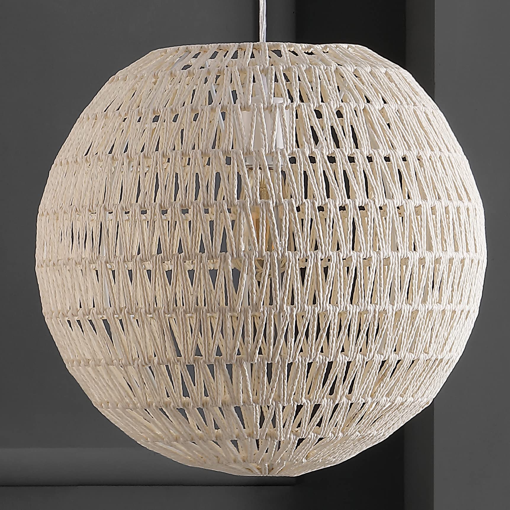 15.7" Woven Rattan Orb LED Pendant Minimalist Modern Contemporary Transitional Bohemian Modern Dimmable Adjustable Dining Room Living Room Kitchen Foyer Bedroom Hallway, White