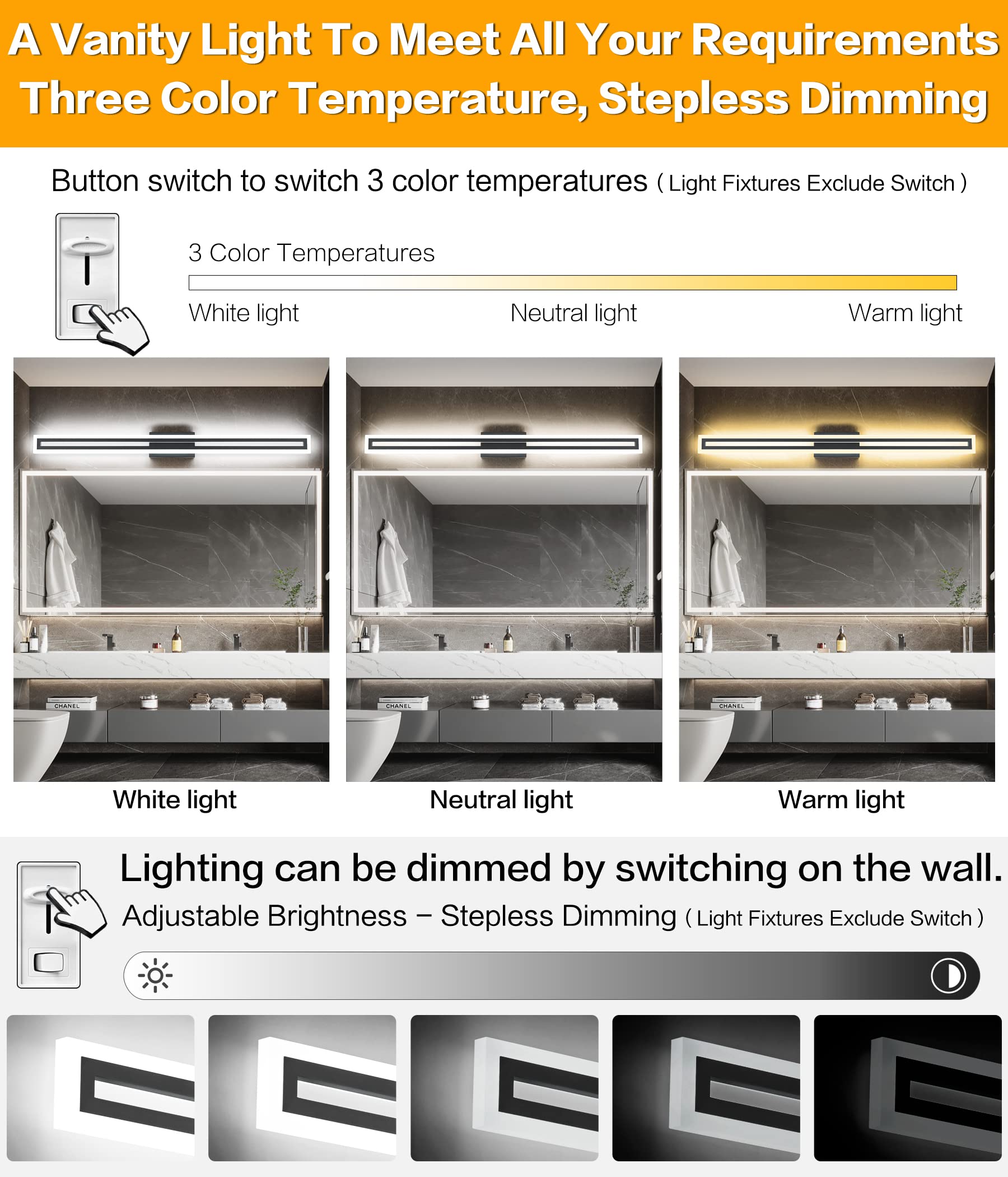 LED Vanity Light Bathroom Vanity Light,31.8 Inch Bathroom Lights Over Mirror 6000K Brushed Nickle