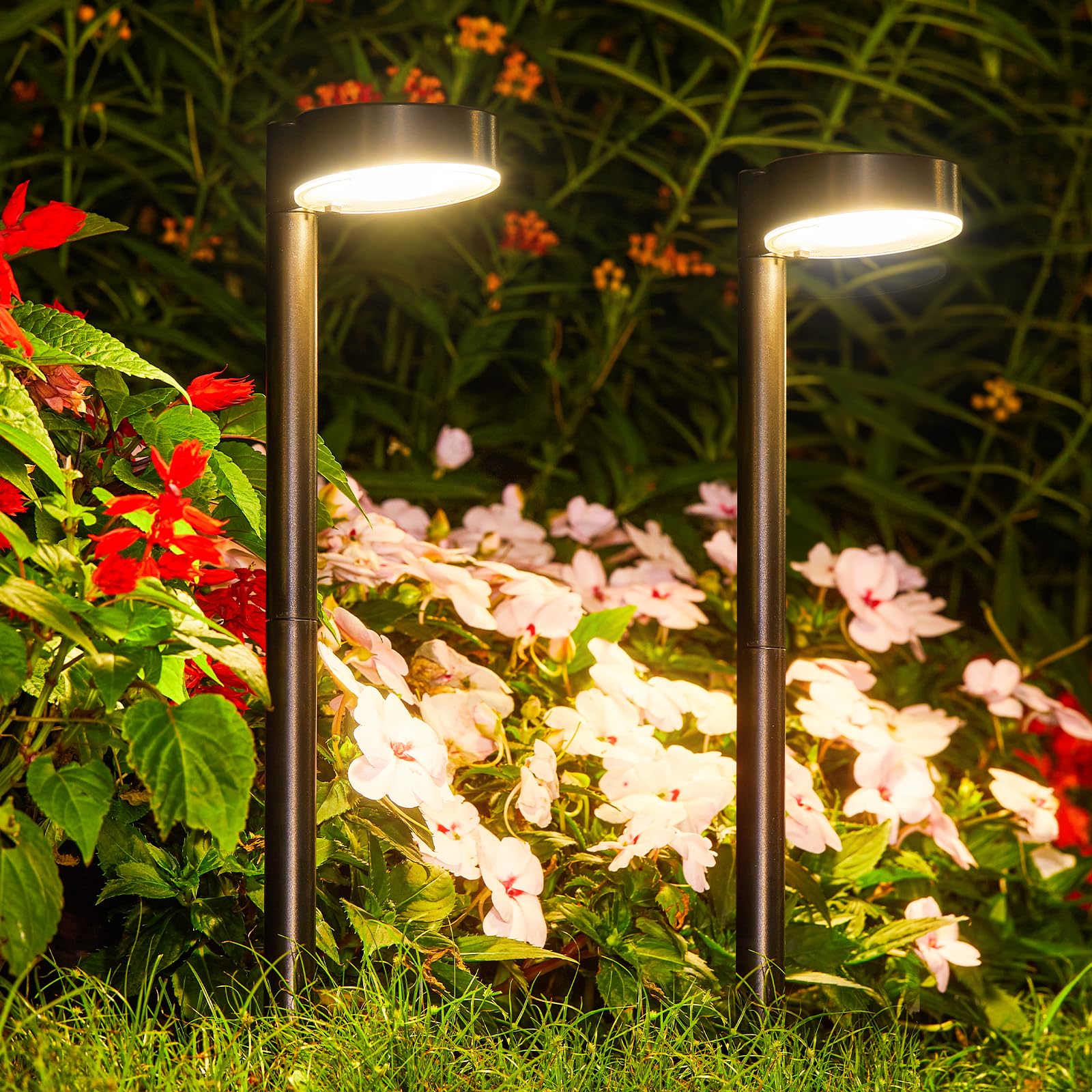 8 Pack Solar Pathway Lights Outdoor, Solar Lights Outdoor Waterproof with Brighter 12 LED, Up to 12 Hrs Outdoor Solar Powered Garden Lights for Yard, Modern Pathway Walkway Path Driveway Lights