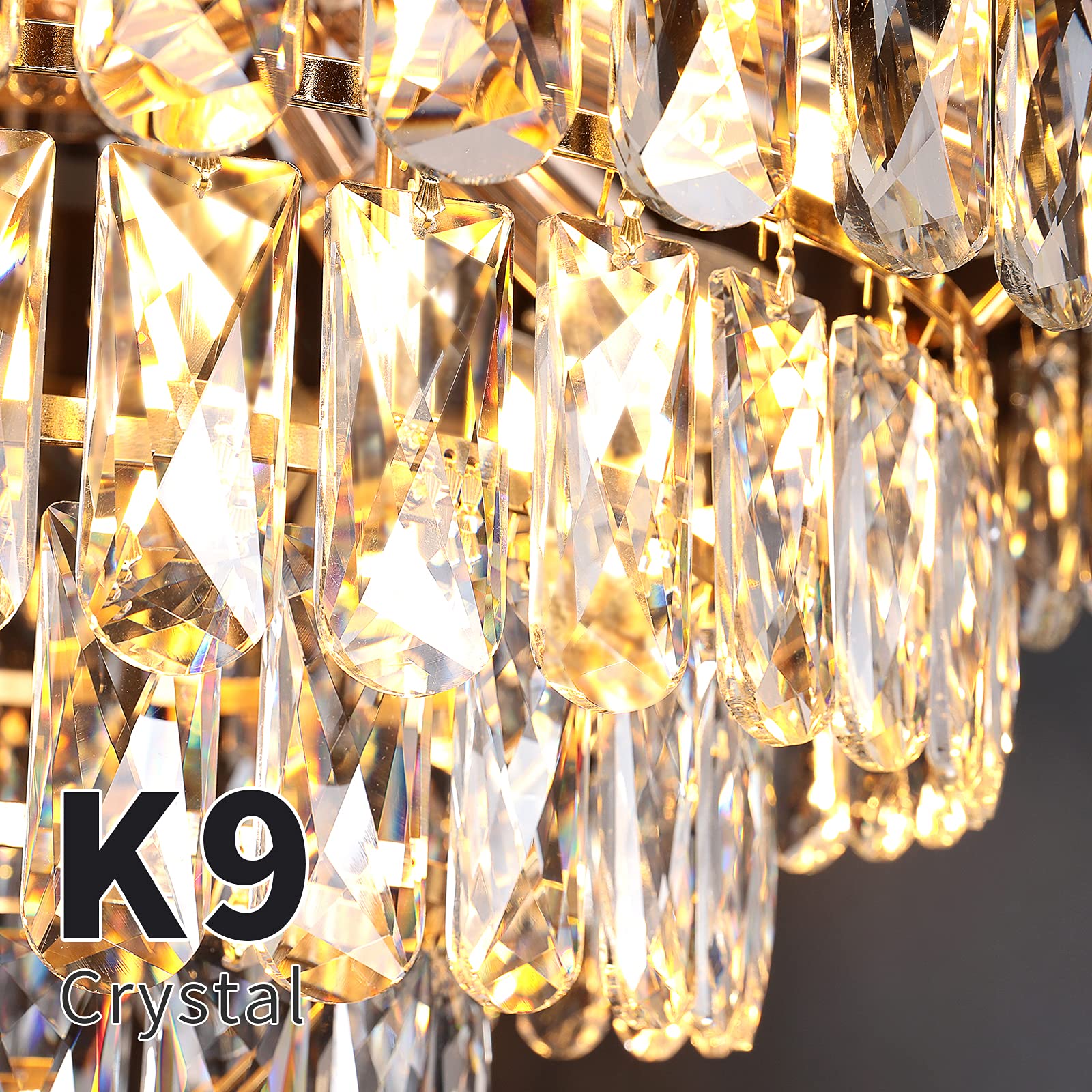 Modern Crystal Chandeliers 3 Tiers Black and Gold Chandelier Pendant Light Fixtures Round Flush Mount Chandeliers Ceiling Lighting for Living Room Dining Room Foyer Bedroom Entryway Kitchen W16in