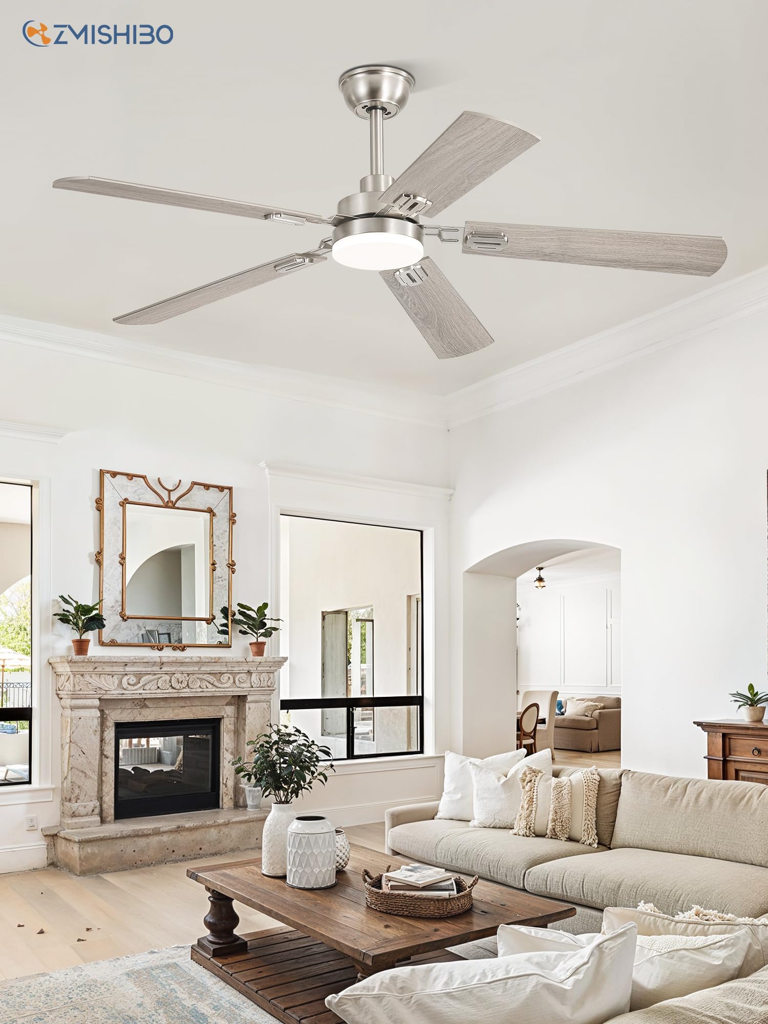 52" Ceiling Fans with Lights, Black Modern Ceiling Fan with Remote, Farmhouse Indoor Ceiling Fan with Dual Finish Blades, Quiet & Strong Motor, Bright LED Light.