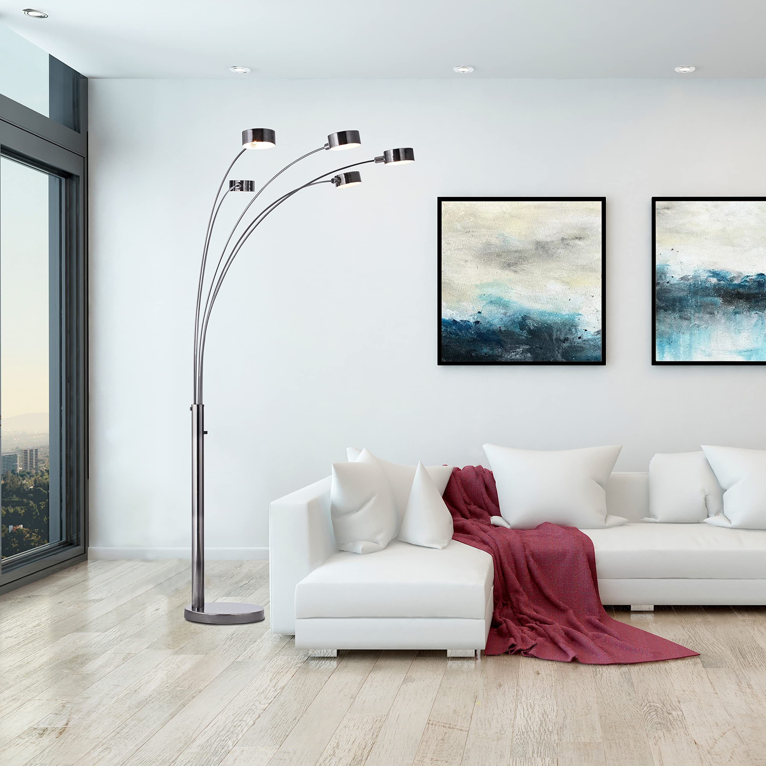 USA Micah - 5 Arc Floor Lamp w/Dimmer Switch, 360 Degree Rotatable Shades - Bright & Attractive, Brushed Black Nickel