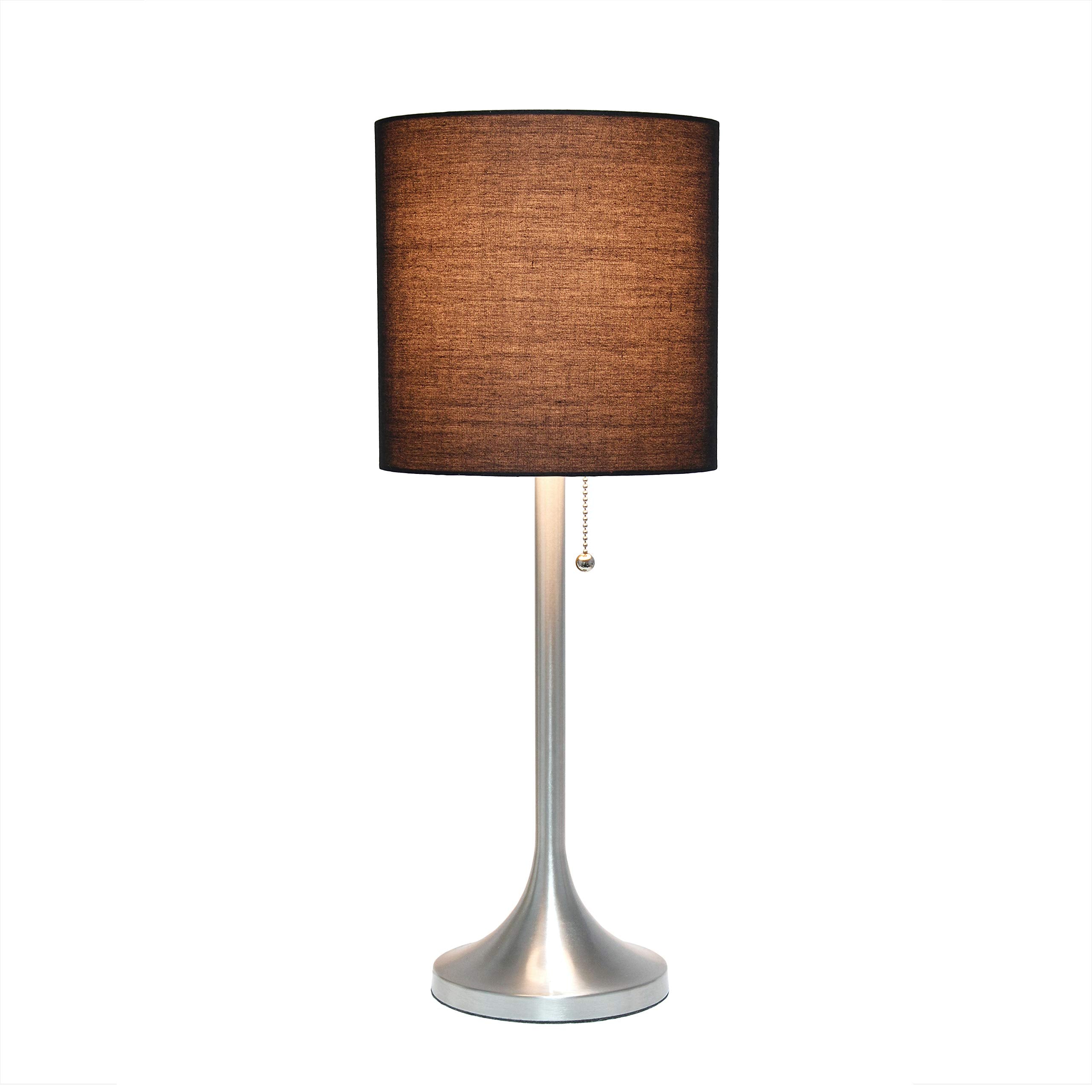 Tapered Fabric Drum Shade Table Lamp, Gold and White, 8 x 8 x 21