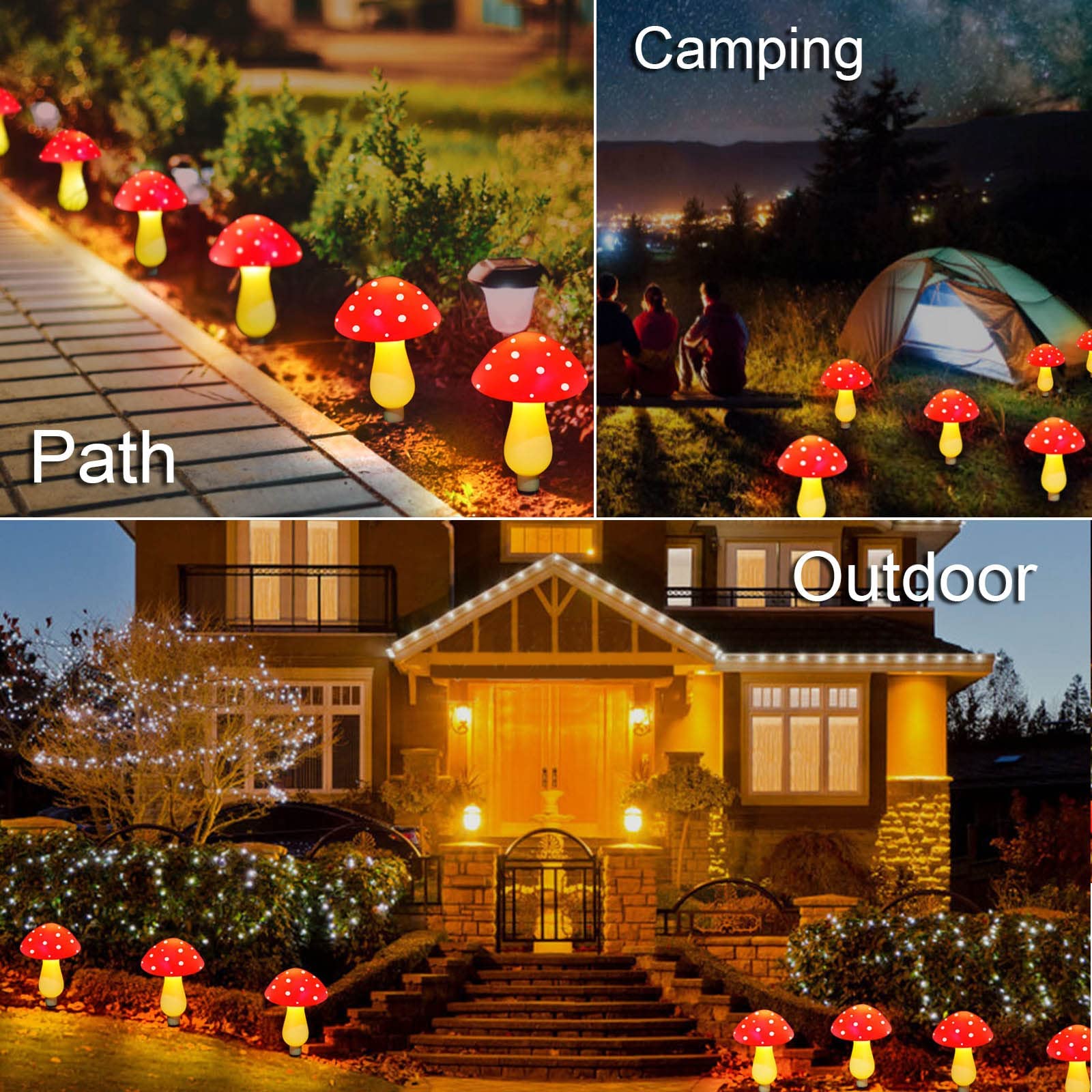 New Upgraded Waterproof Solar Mushroom Lights Outdoor Decor, 8 Modes for Garden Pathway Landscape Yard Easter Pathway Halloween Xmas Decorations, Set of 6 Red