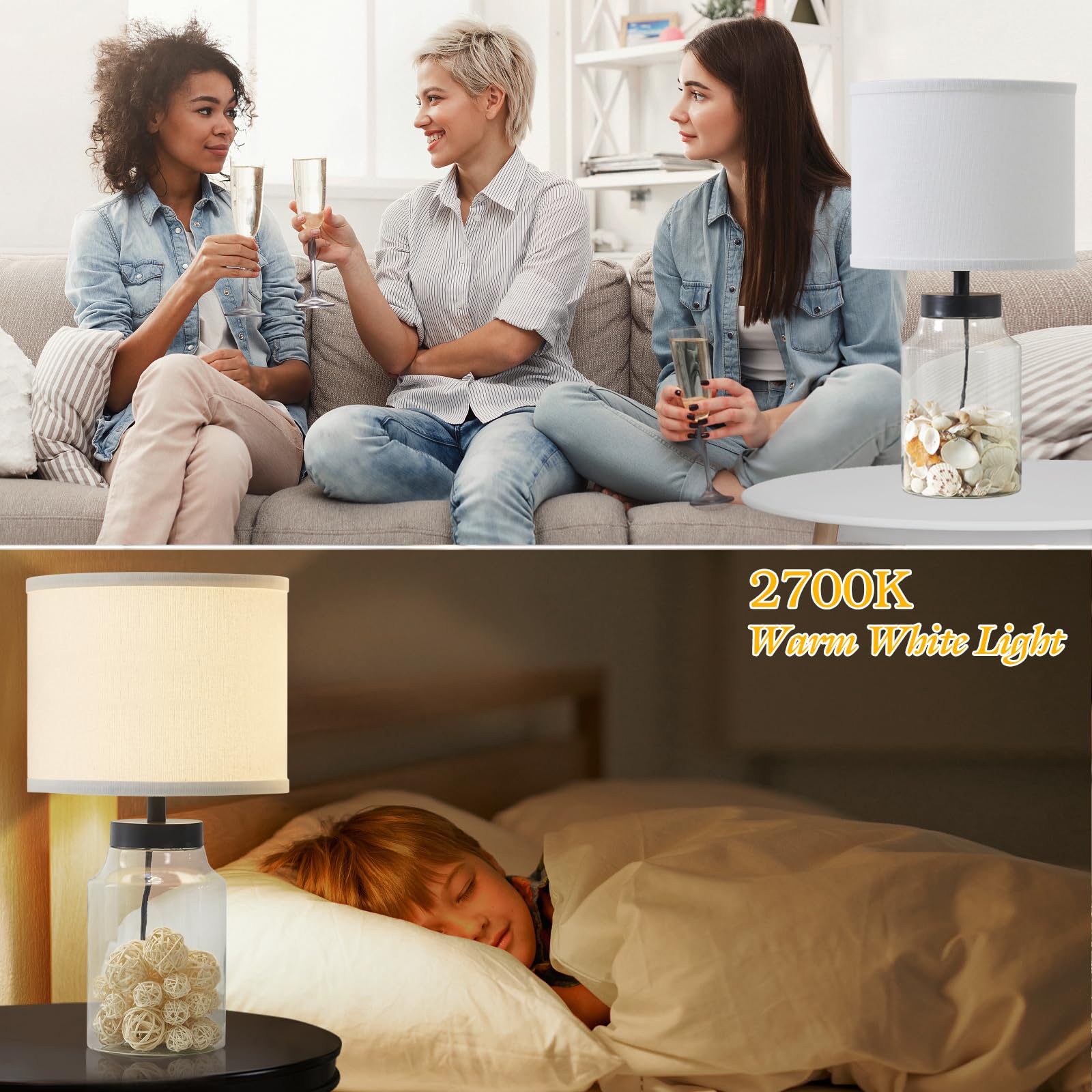 Fillable Table Lamp, Table Lamp with Clear Glass Fillable Modern Table Lamp with Black Square lampshade Beside Lamp for Living Room Bedrooms Office Bulbs Included(Black Square)