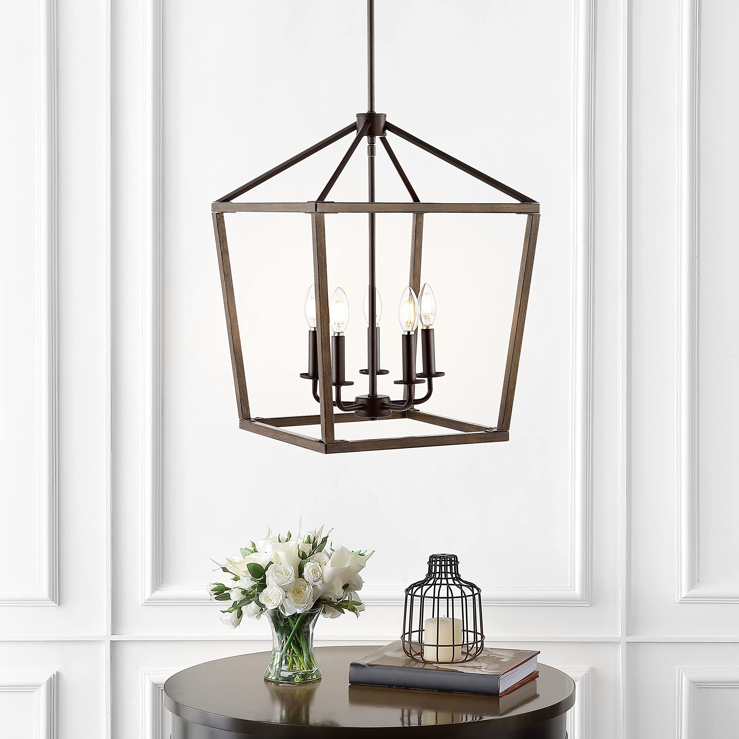 Lantern Dimmable Adjustable Metal LED Pendant Classic Traditional Farmhouse Dining Room Living Room Kitchen Foyer Bedroom Hallway, 10 in, Antique Gold