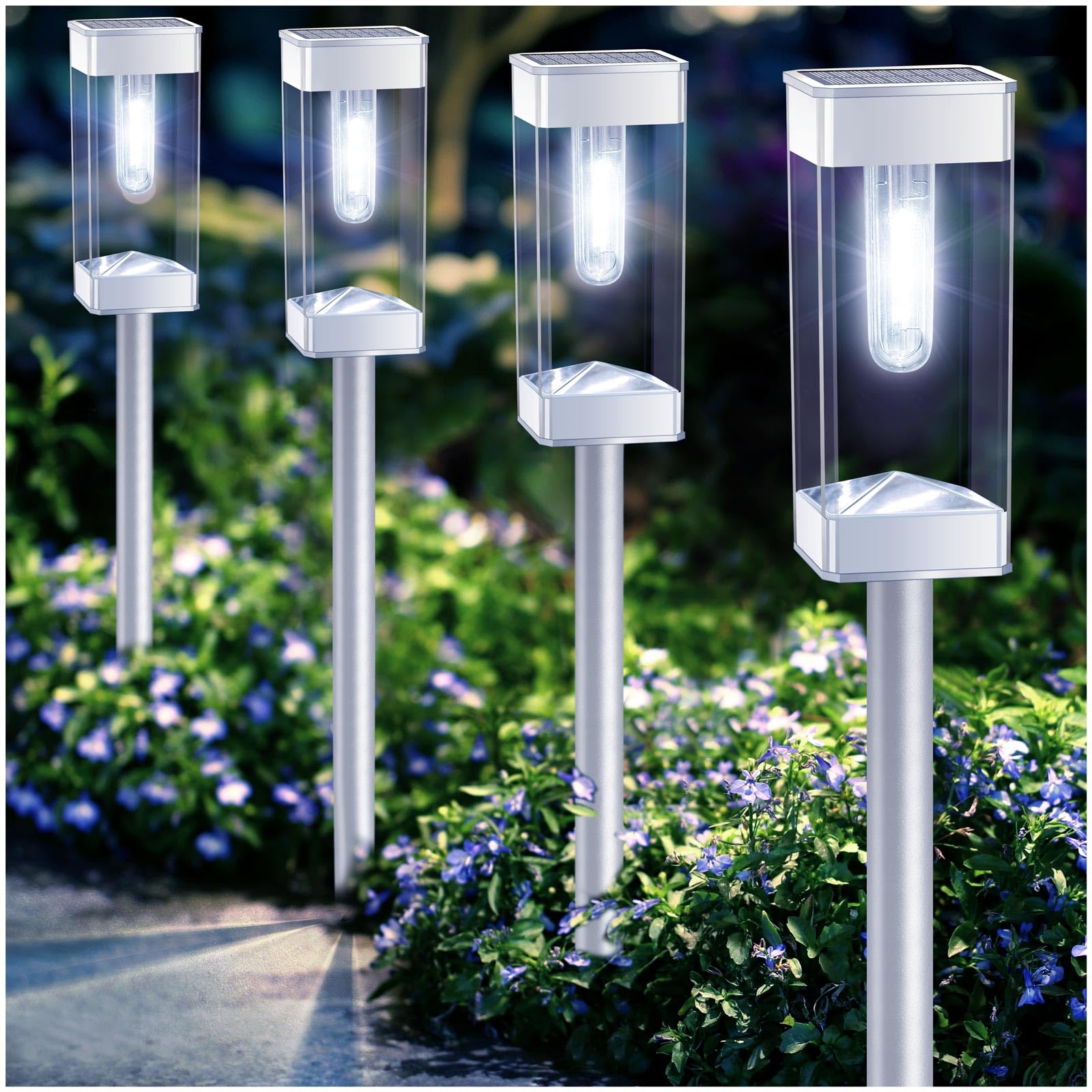 Solar Pathway Lights 8 Pack Solar Outdoor Lights, Upgraded Stainless Steel Garden Lights with LED Tungsten Filament Bulb, Waterproof Solar Power Driveway Lights for Landscape Walkway Yard Lawn