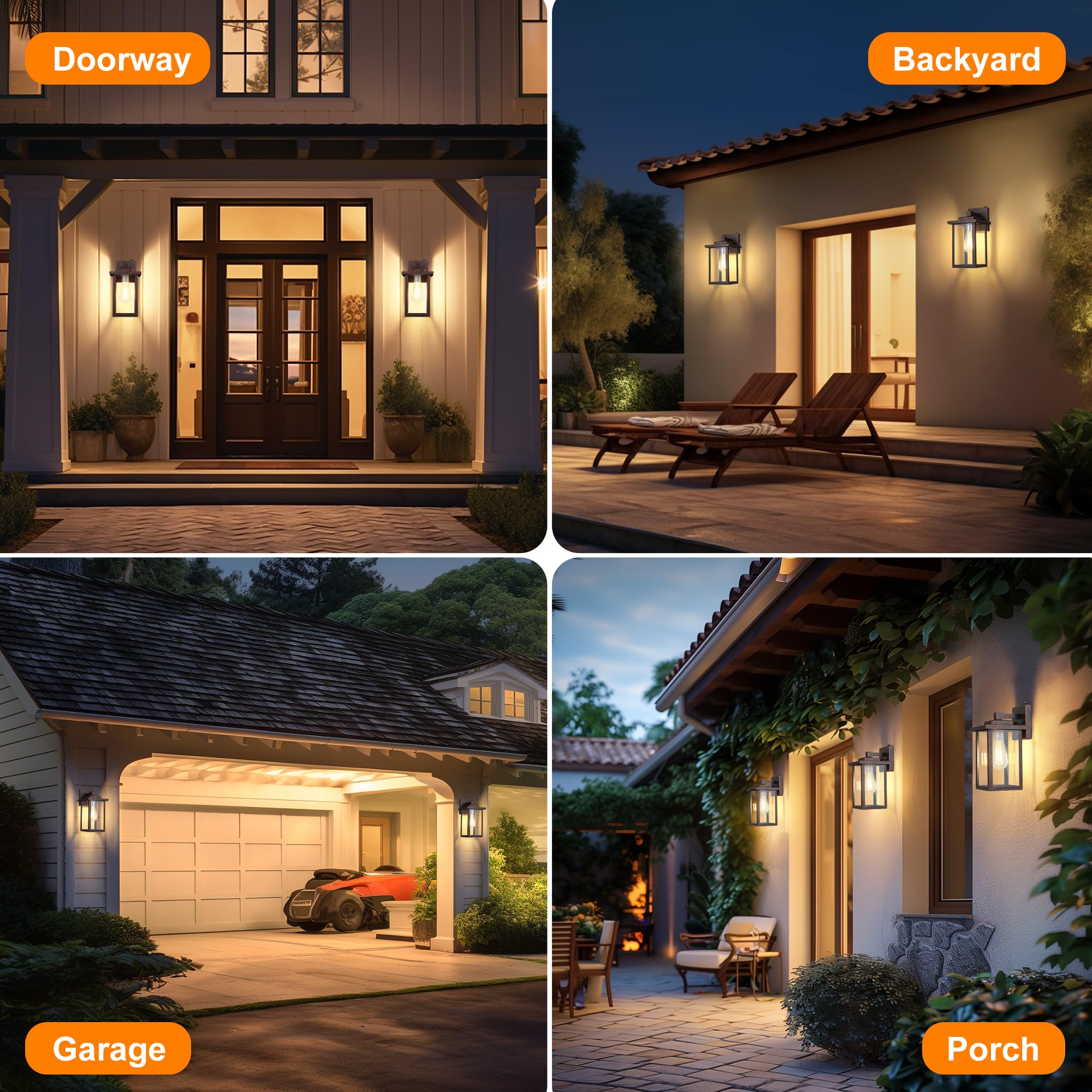 Outdoor Porch Lights Fixtures Wall Mount, Dusk to Dawn Outdoor Lighting Fixtures for House, Sensor Exterior Wall Lights, Waterproof Sconce Outside Lamp, Anti Rust Wall Lantern for Garage