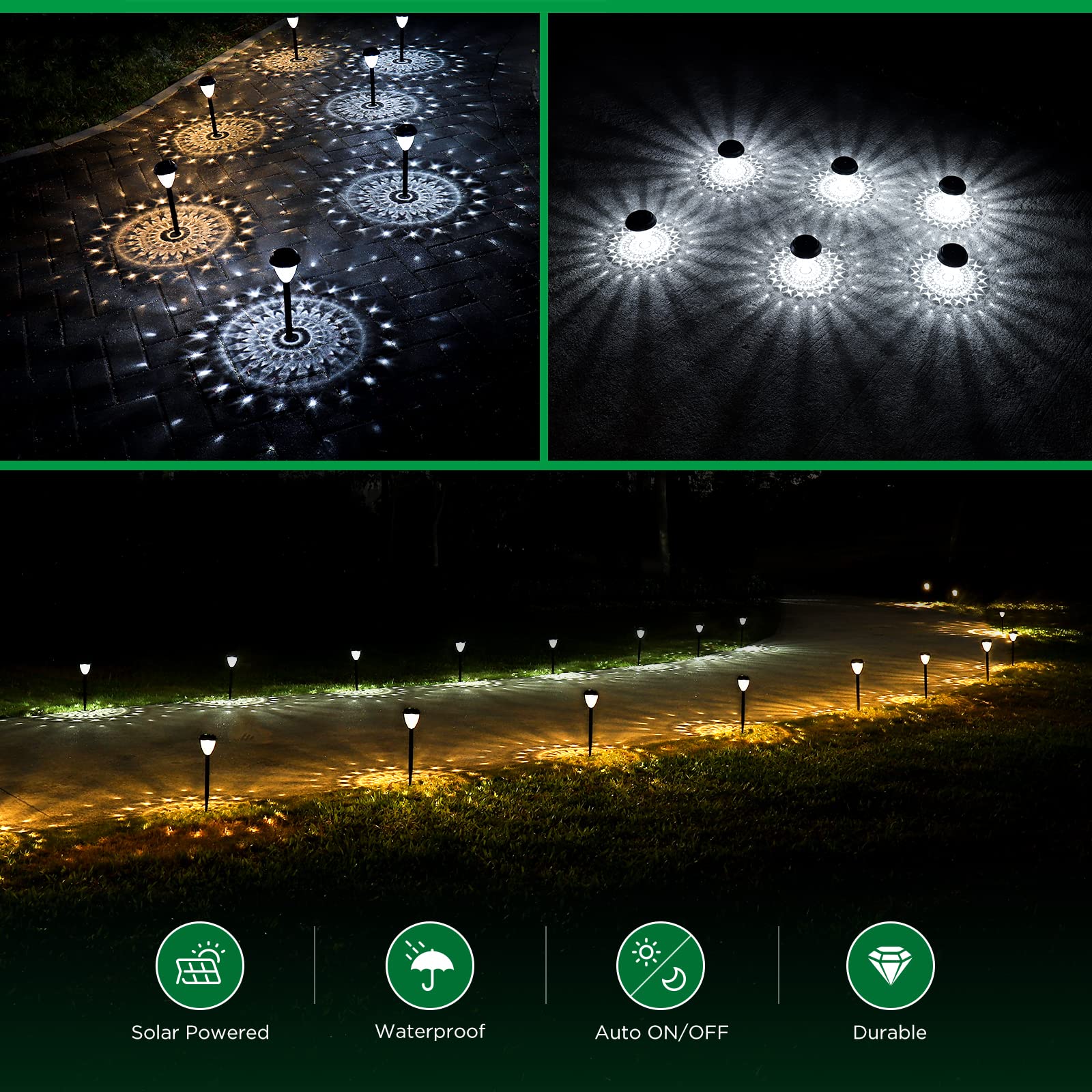 Super Bright Solar Lights, Waterproof 10 Pack, Dusk to Dawn Up to 12 Hrs Solar Powered Outdoor Pathway Garden Lights Auto On/Off, LED Landscape Lighting Decorative for Walkway Patio Yard